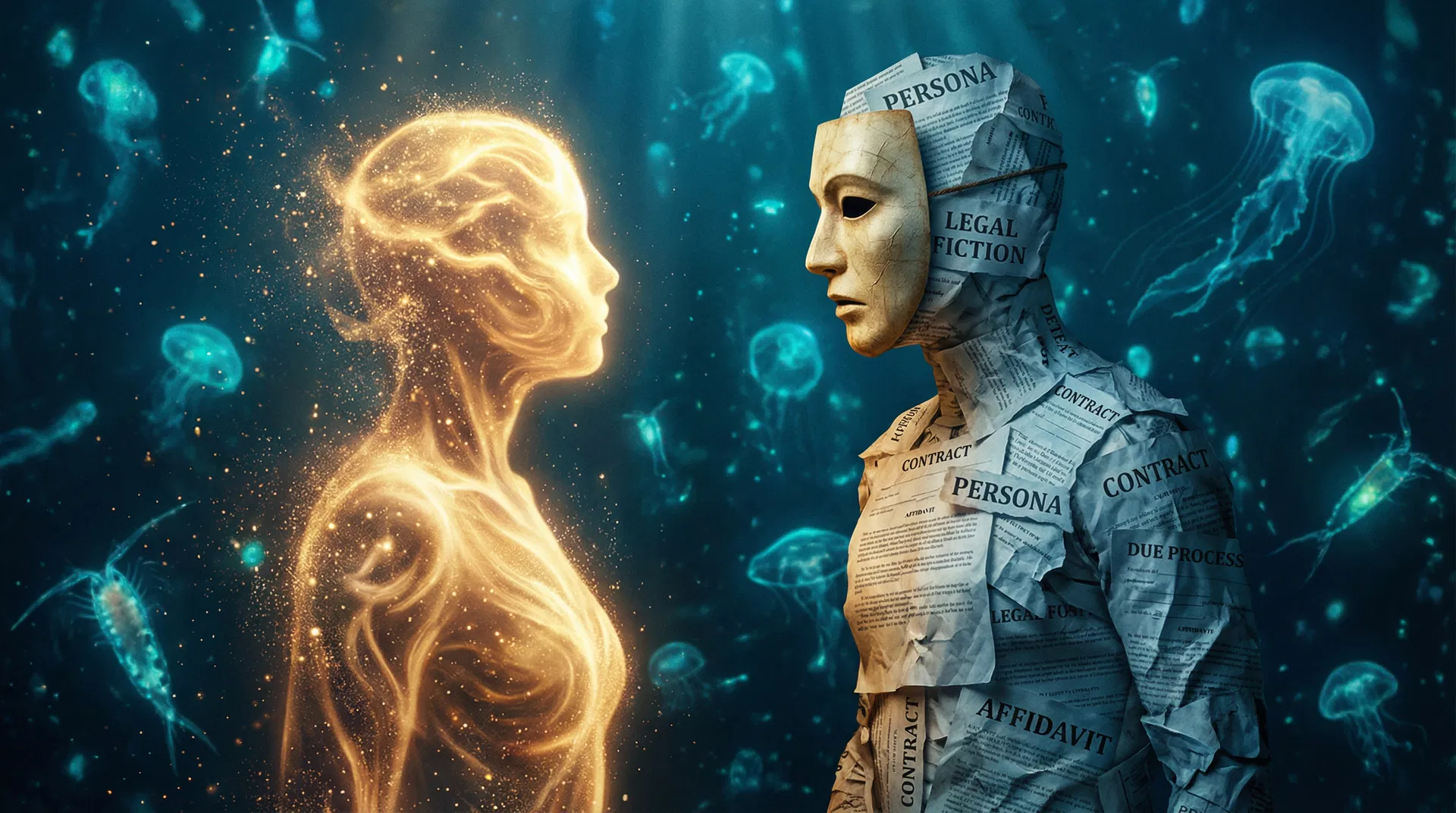 Être de lumière face à son homme de paille en papier