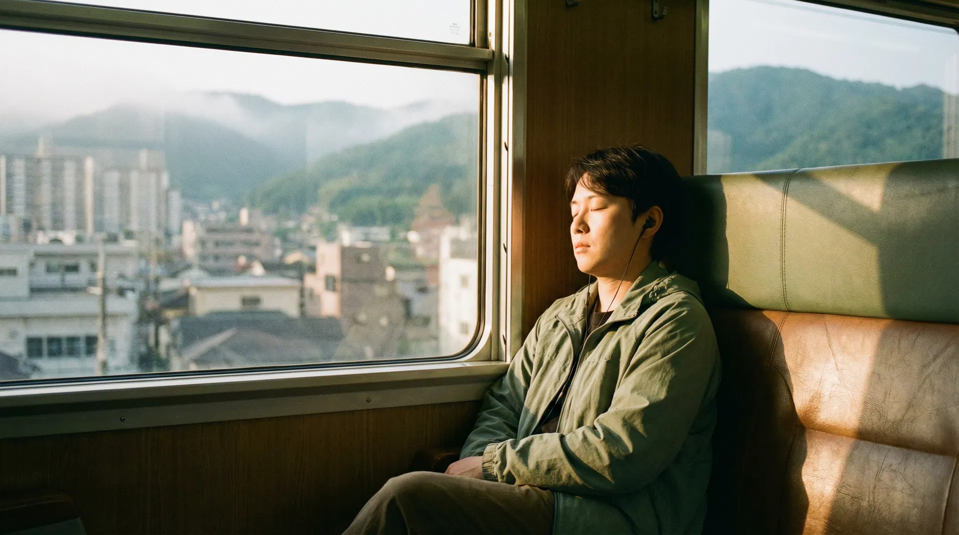 Peaceful commuter on a train