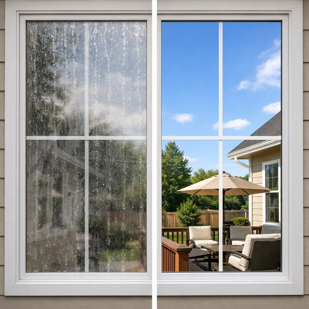 Before and after window cleaning
