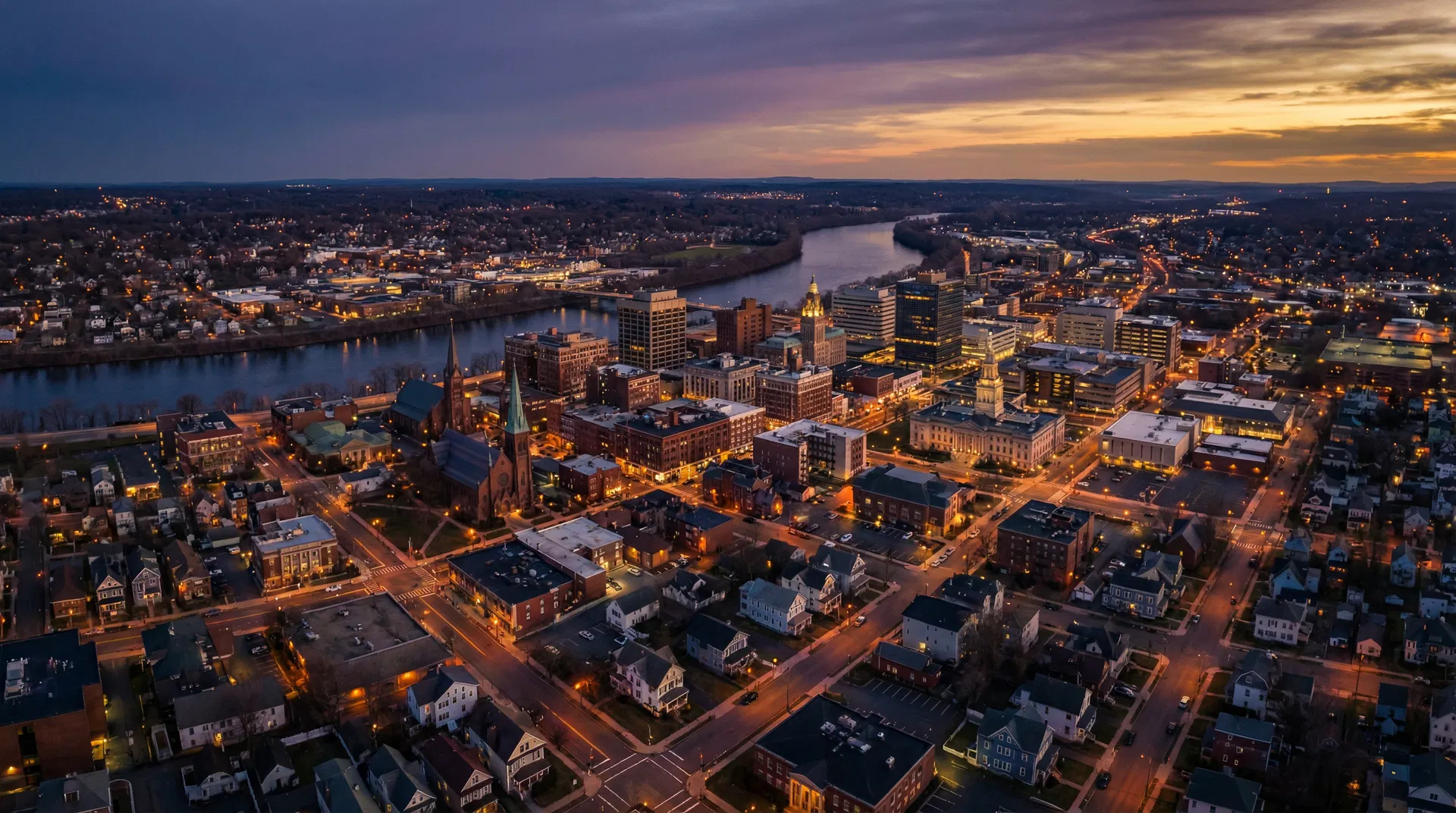 Aerial view of Springfield and Hampden County, Massachusetts