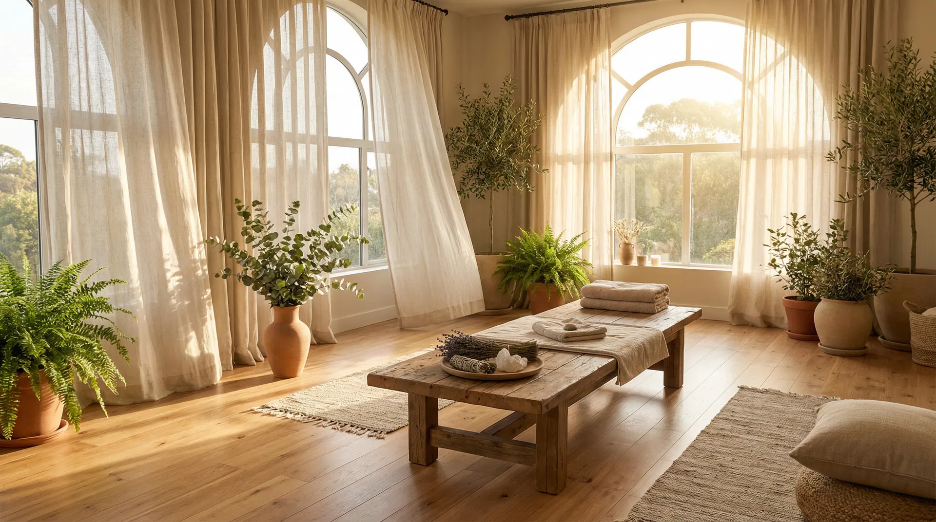 Serene holistic healing space with natural light