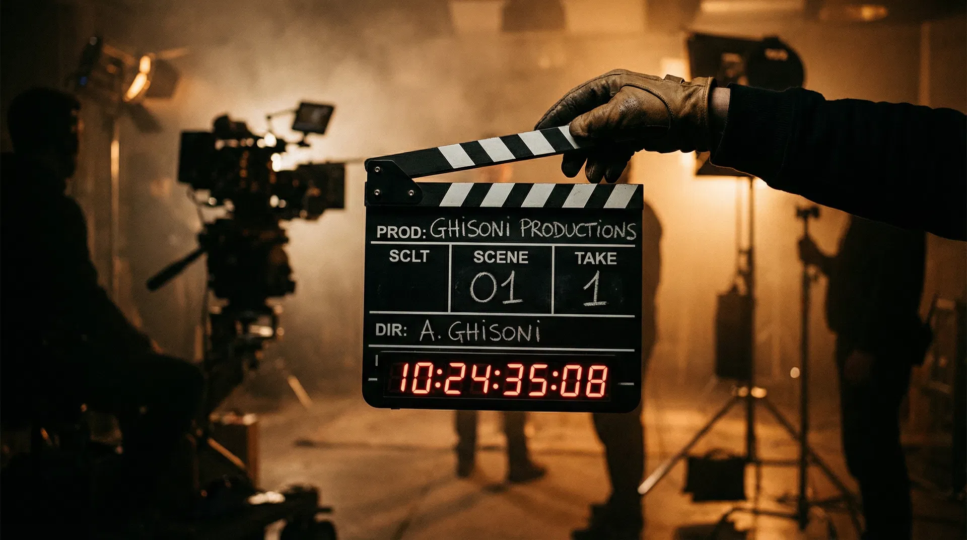 Ghisoni Productions clapperboard on set