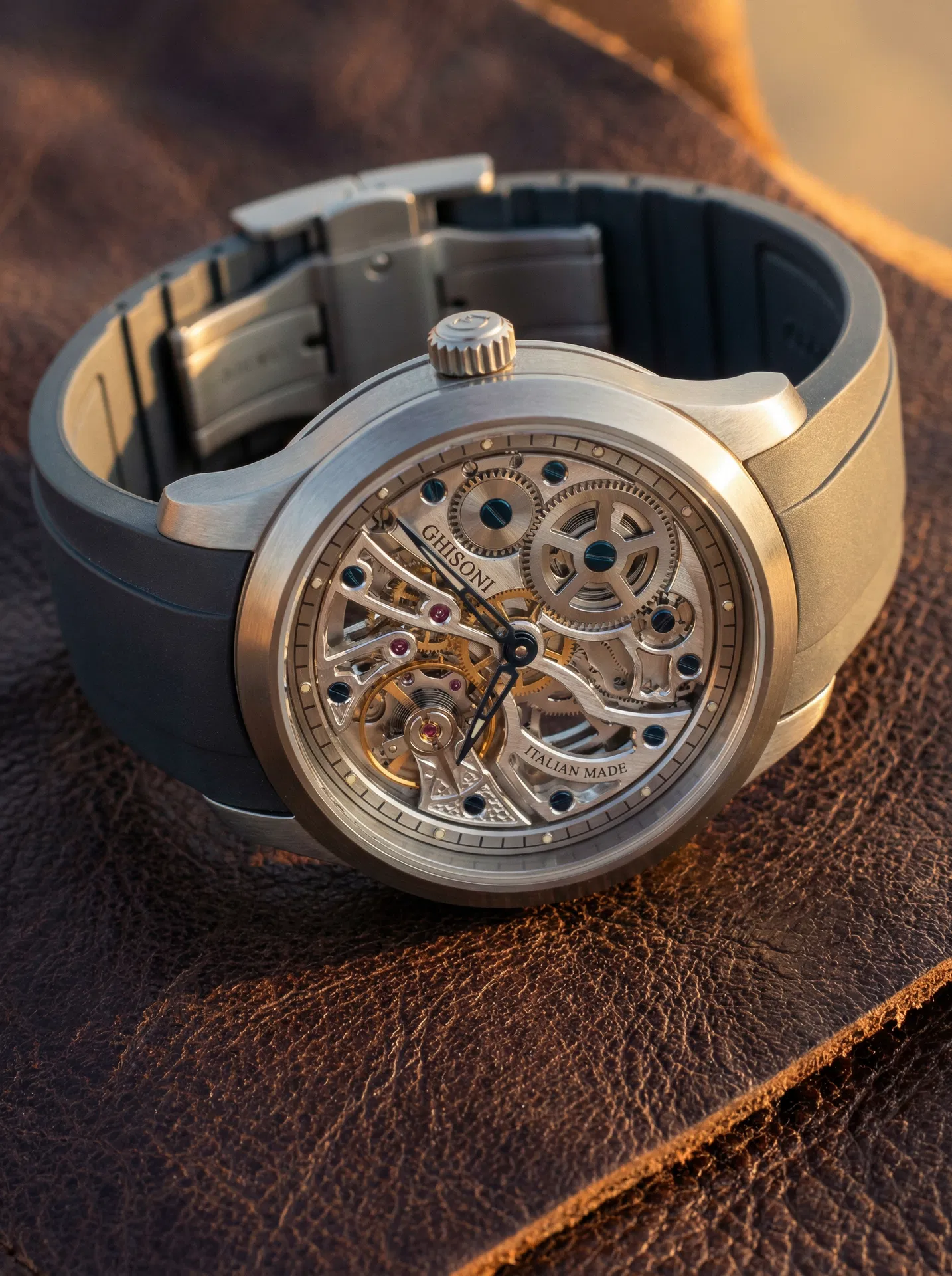 Ghisoni Scheletro skeleton watch in brushed titanium