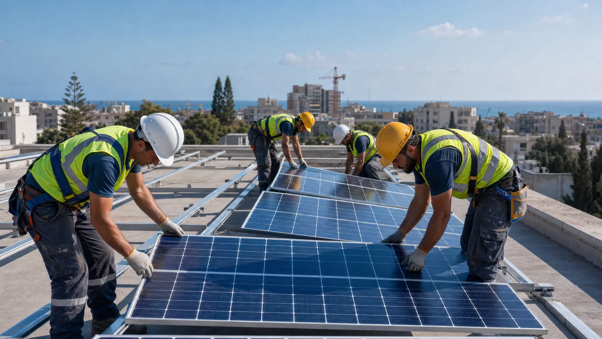 Solar installation team at work