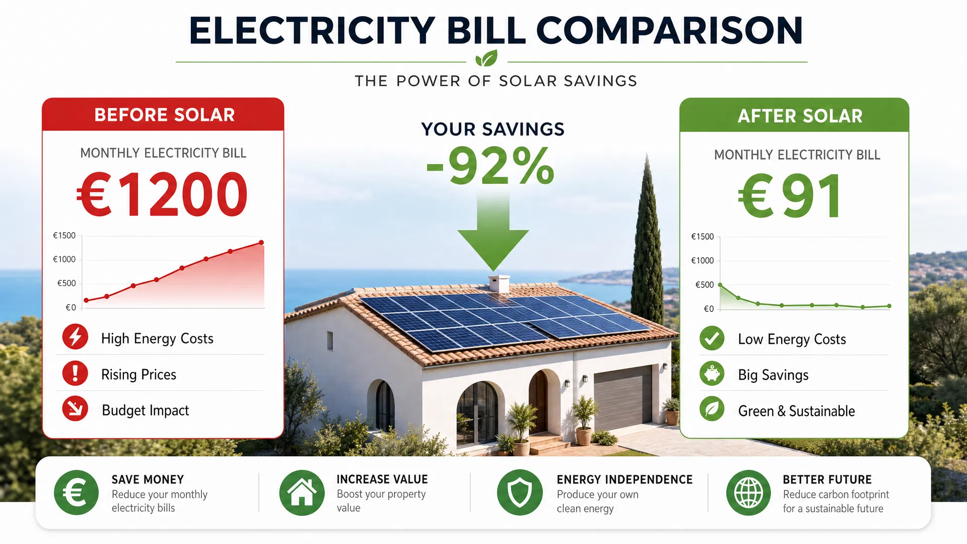 Electricity bill comparison before and after solar
