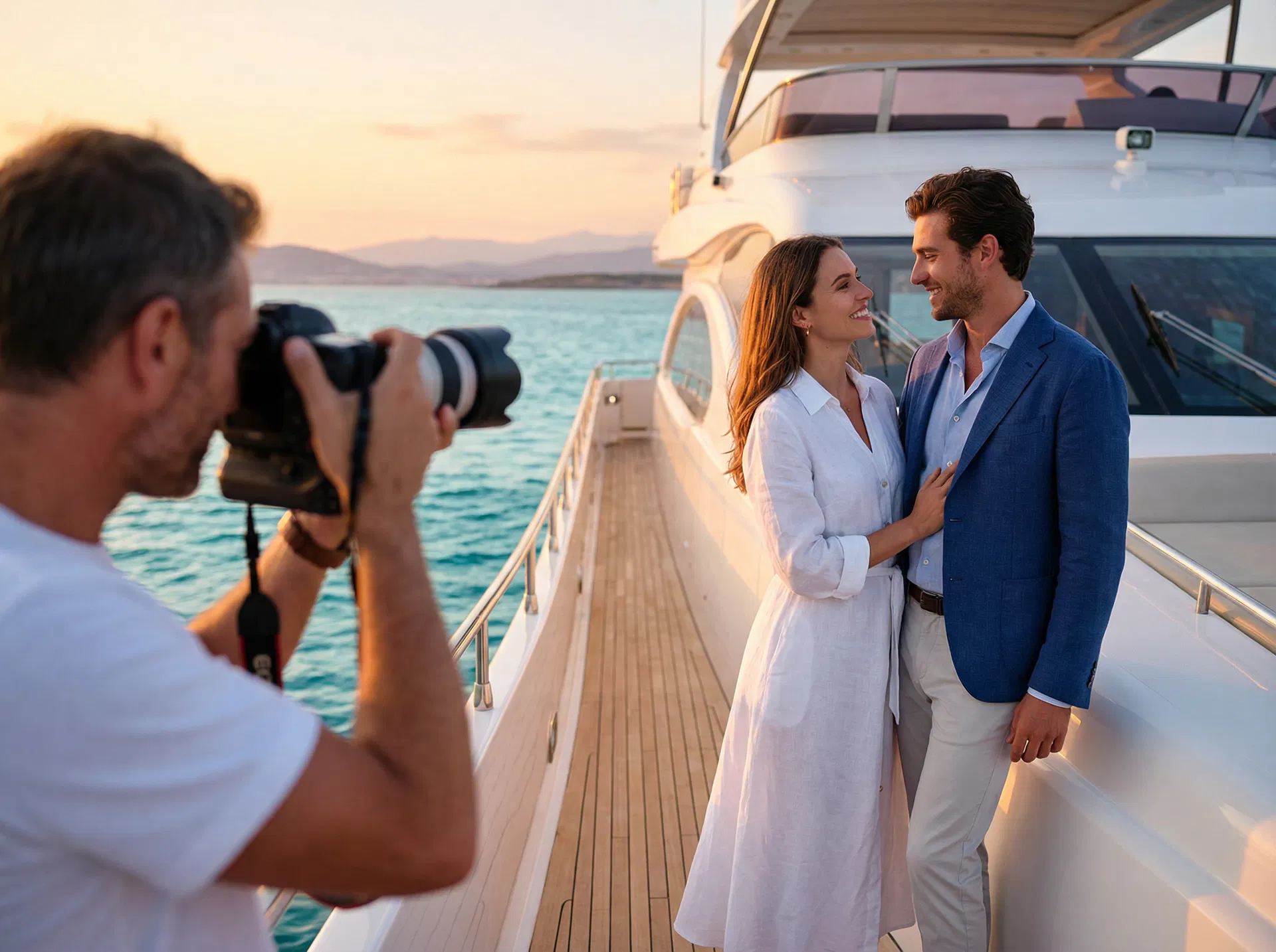 Couple being photographed on yacht