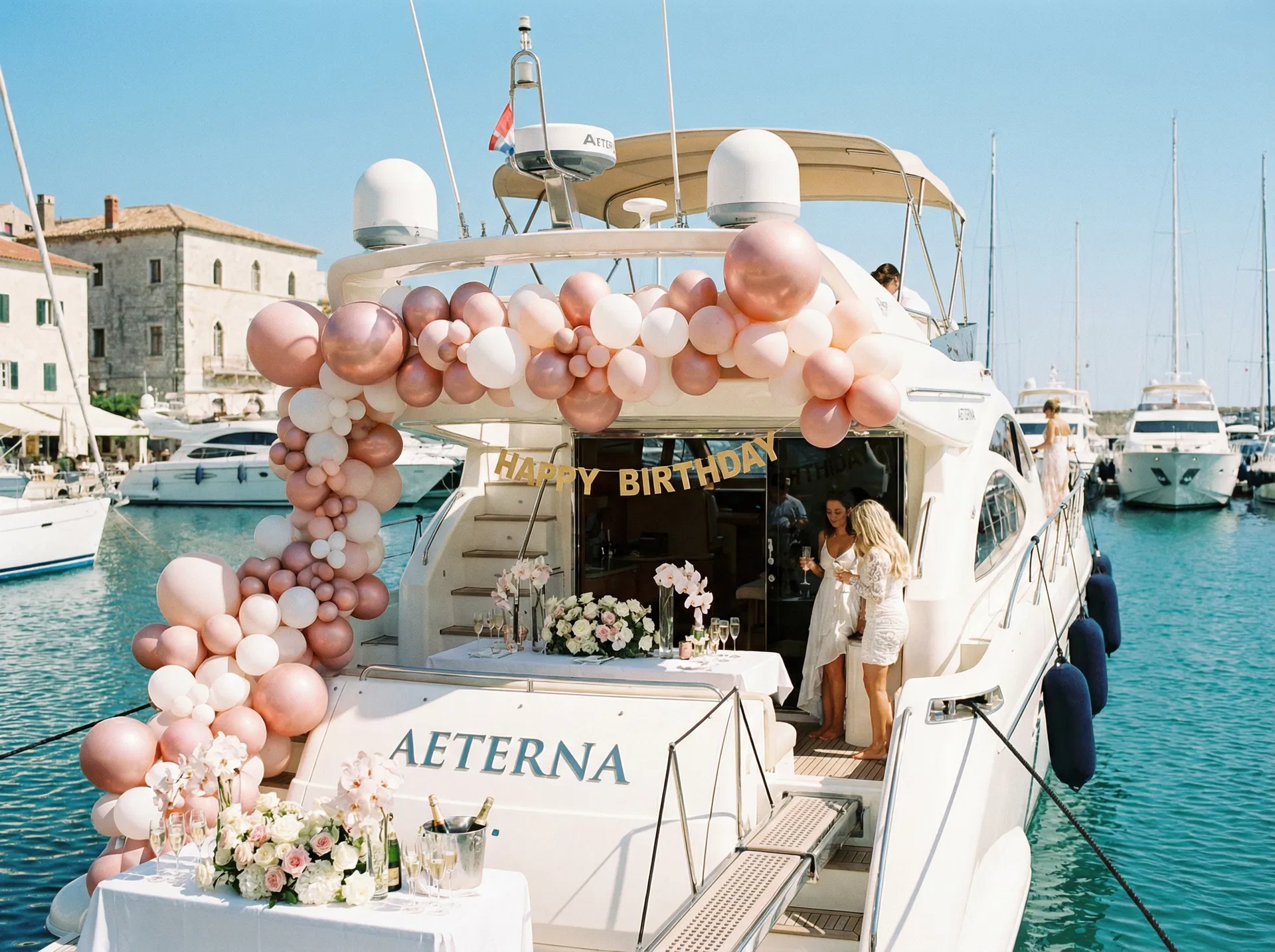 Decorated yacht for birthday celebration