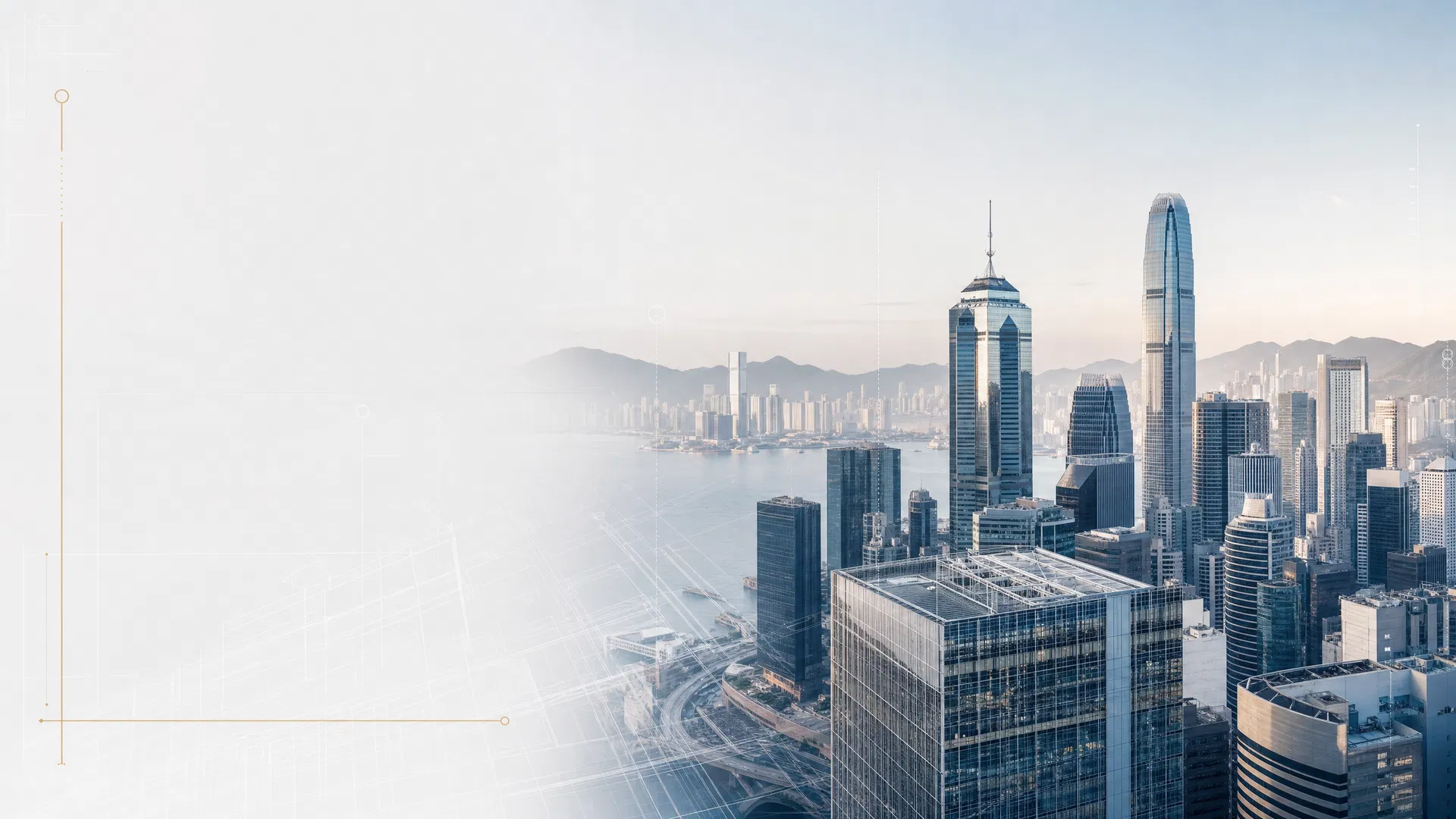 Modern Hong Kong commercial architecture with refined project planning overlays