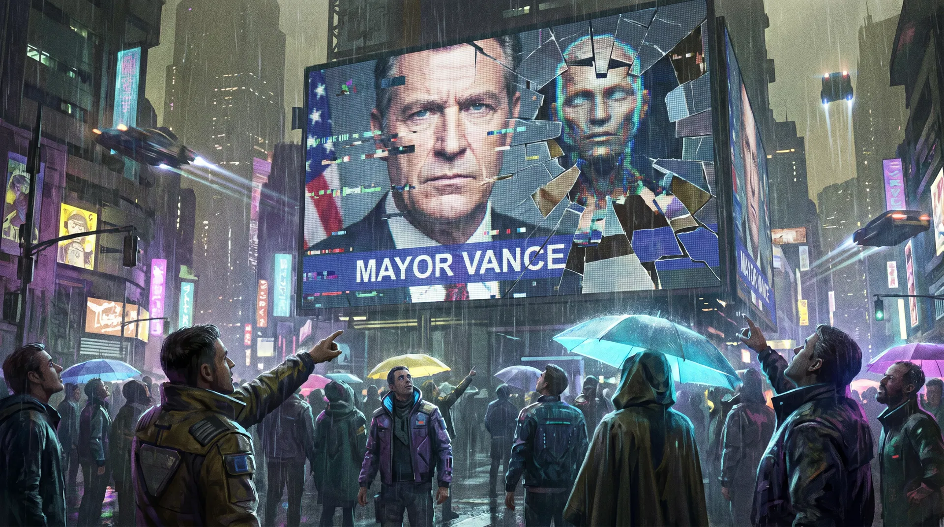 Deepfake político en una ciudad distópica