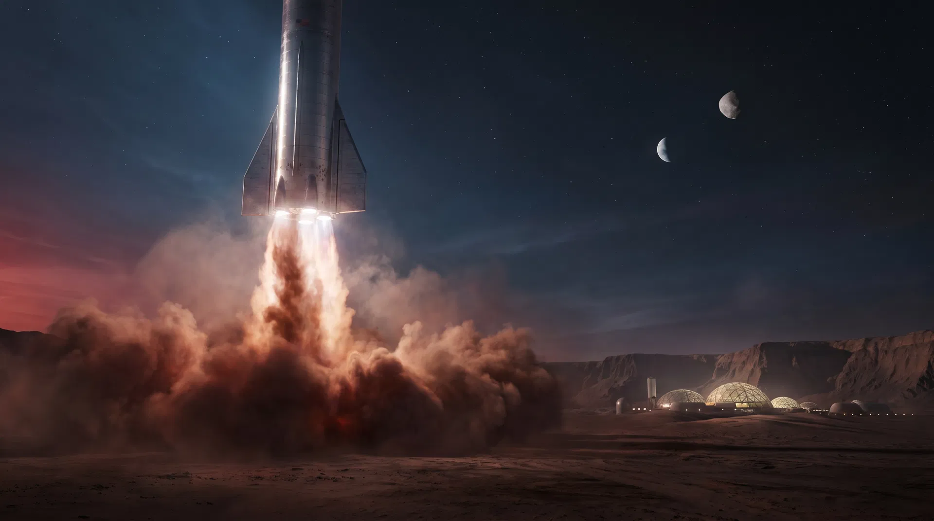 Starship aterrizando en Marte