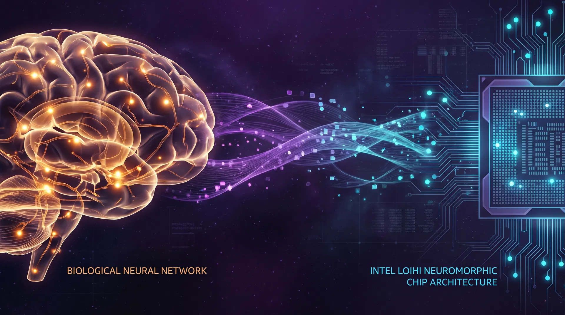 Comparación entre red neuronal biológica y arquitectura de chip Loihi
