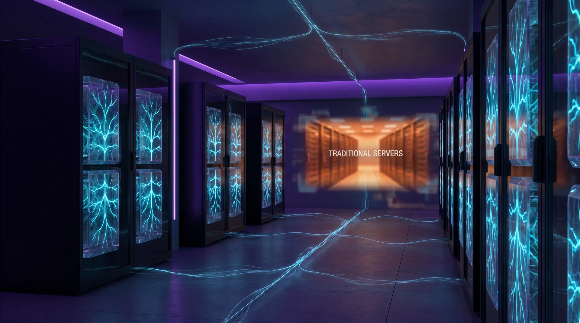 Centro de datos del futuro con procesadores neuromórficos de bajo consumo