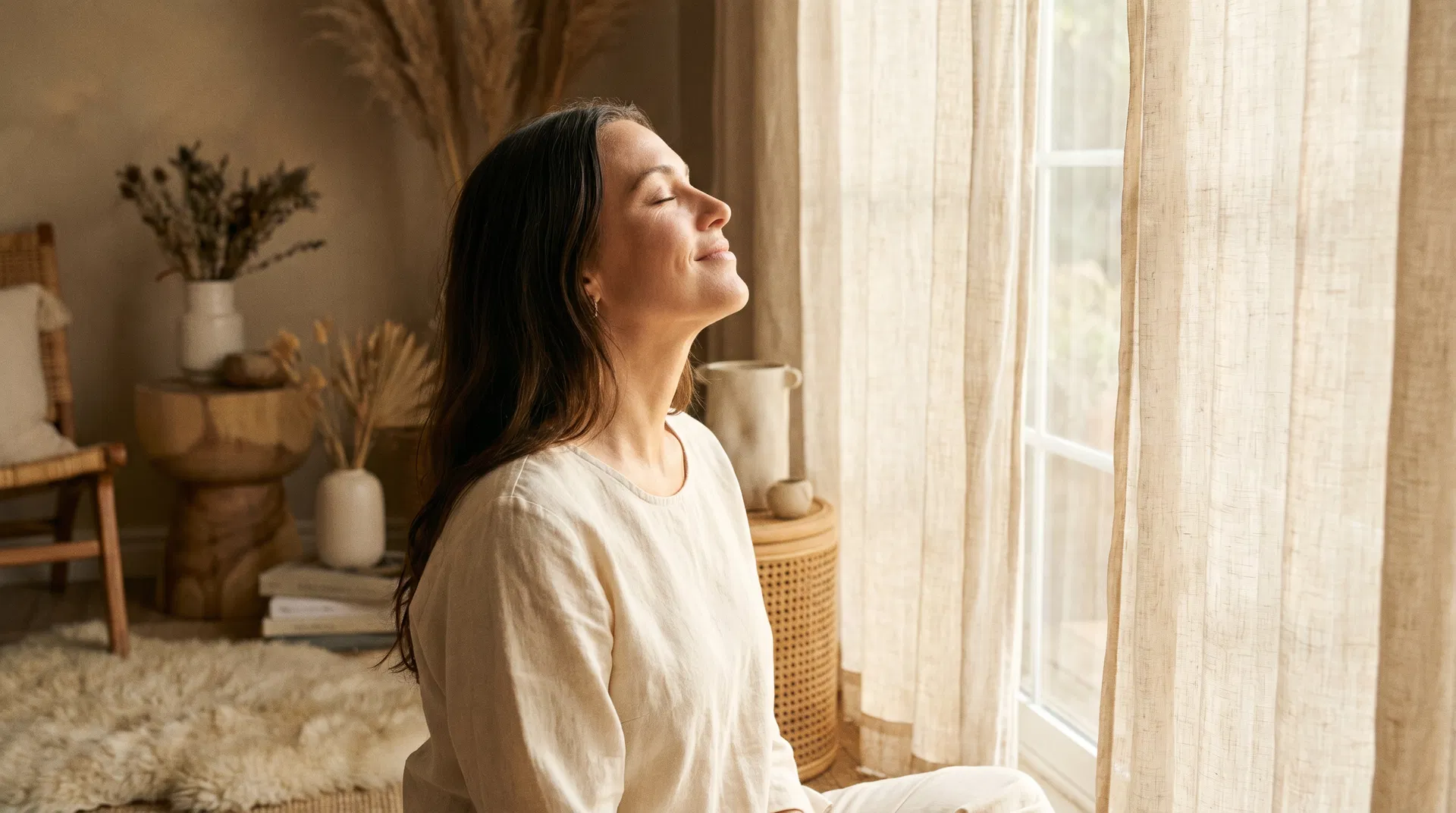 Vrouw die ontspannen ademhaalt