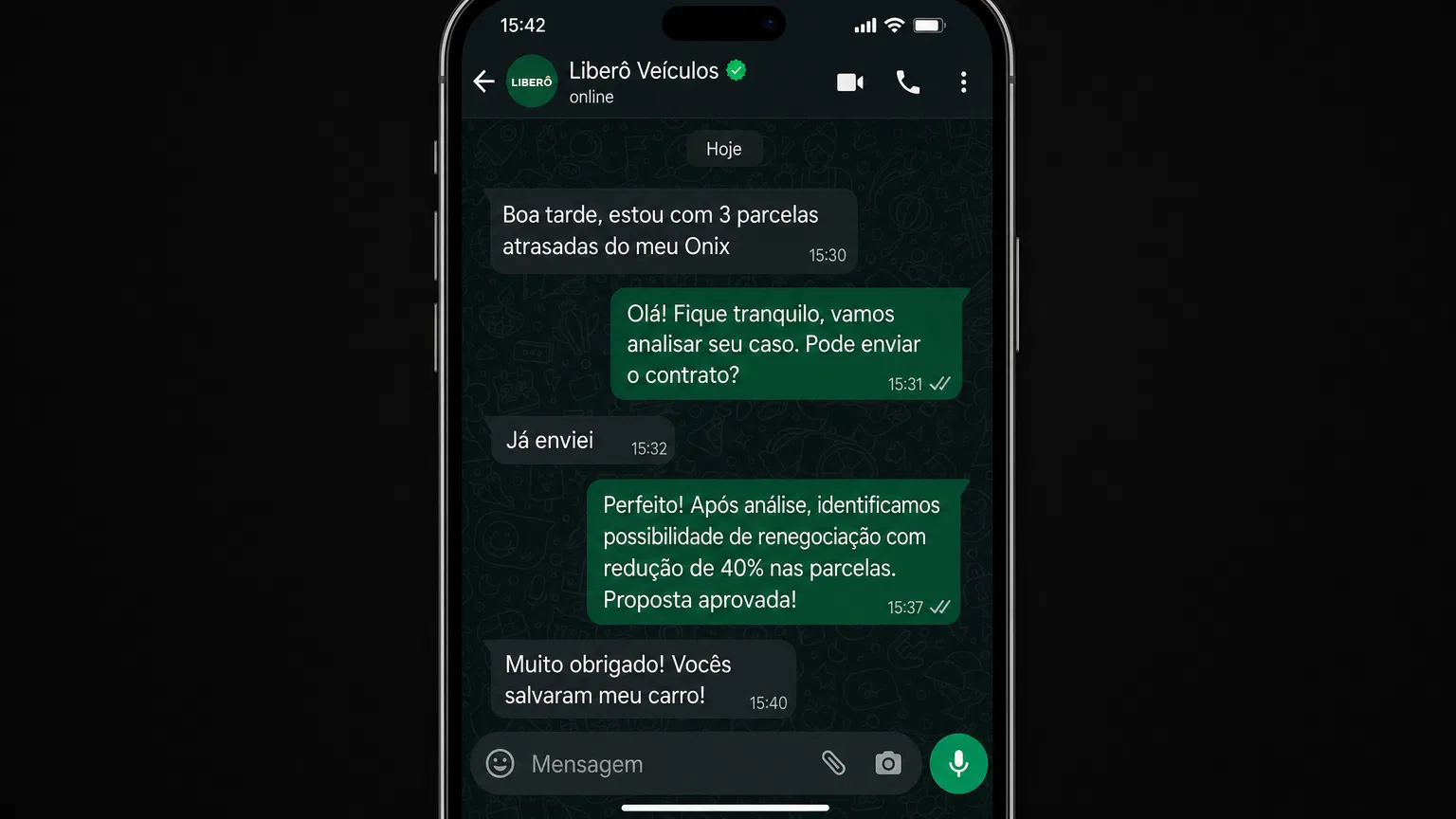 Conversa real no WhatsApp com cliente da Liberô