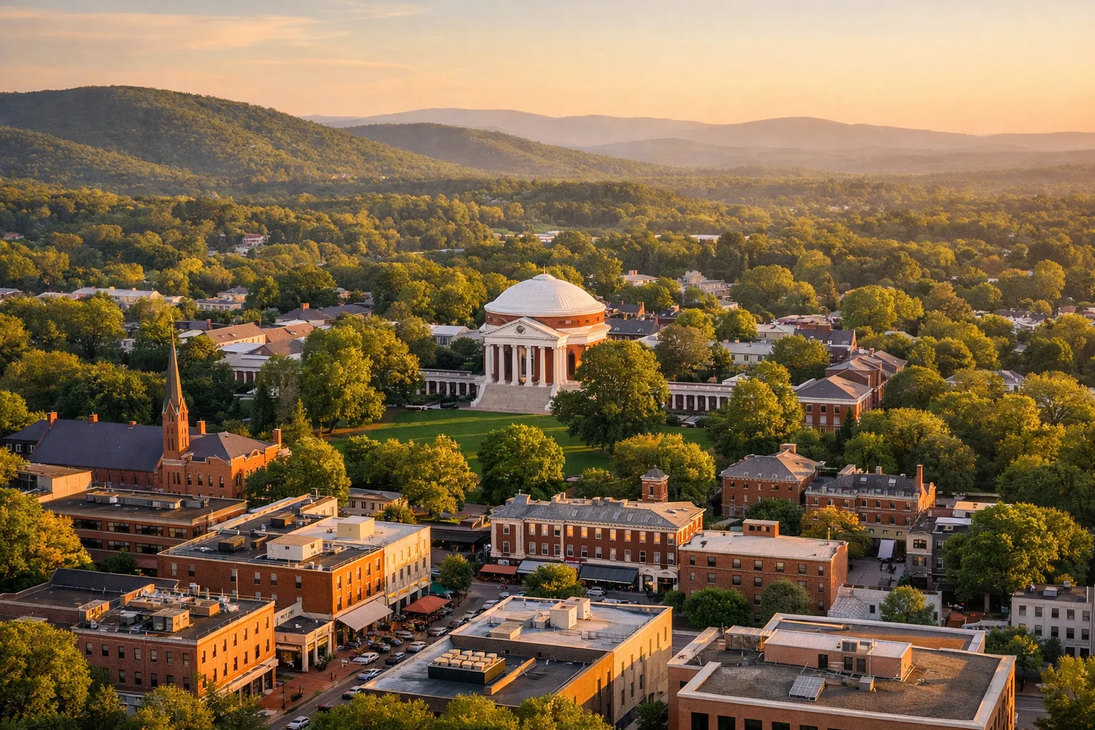 Aerial view of Charlottesville Virginia — EcoMove Crates service area