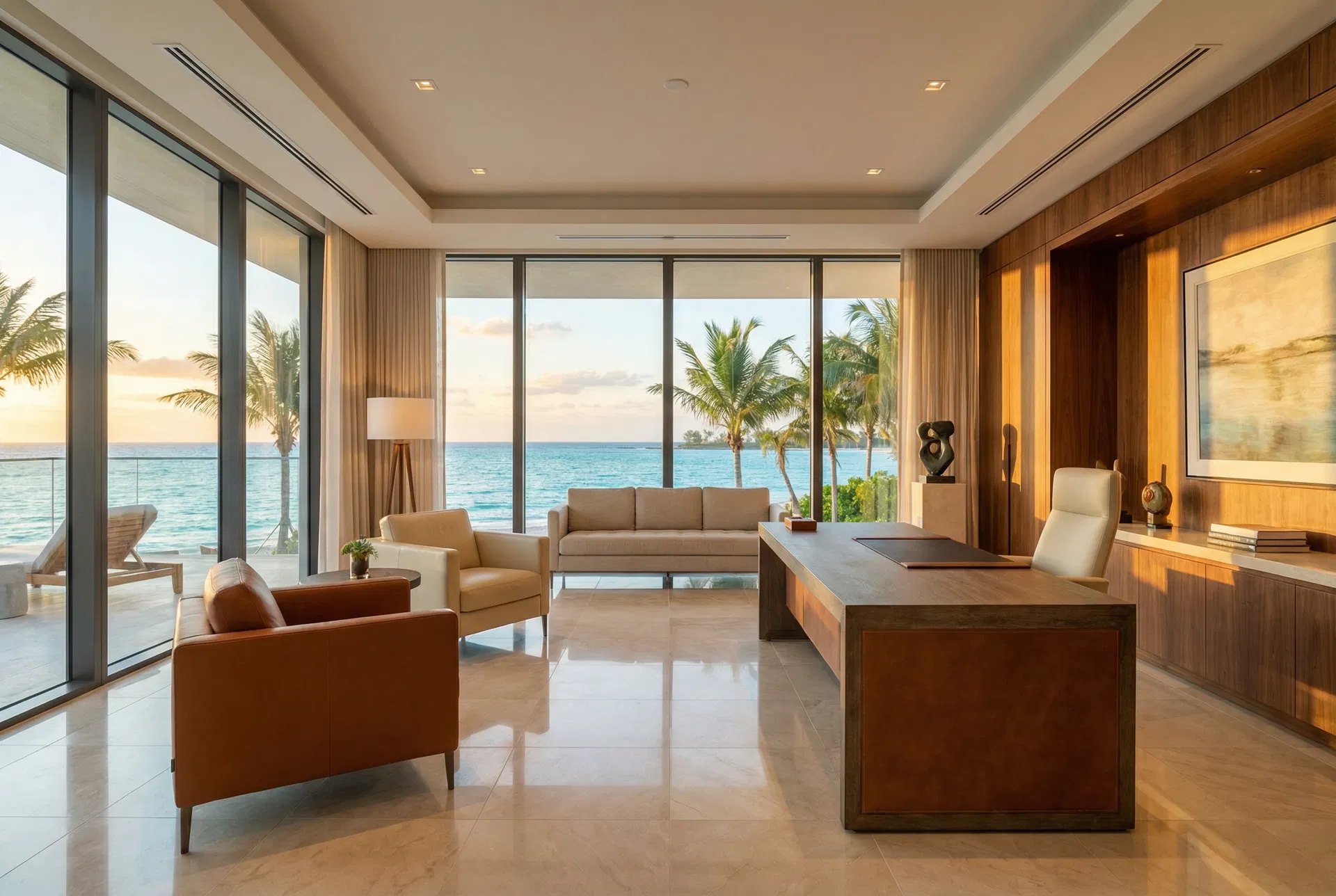 Luxury office interior overlooking Grand Bahama