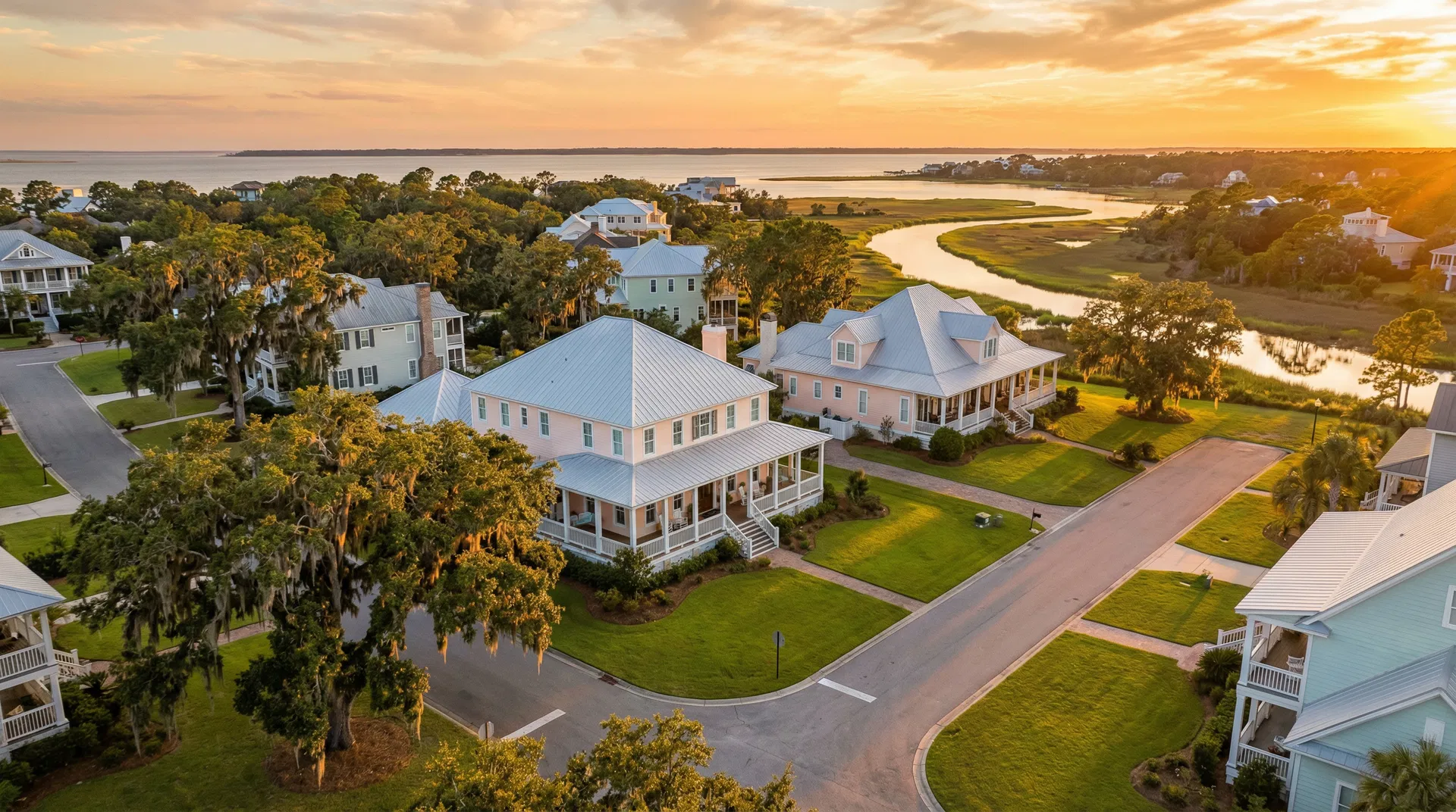 Beautiful Southern neighborhood at golden hour