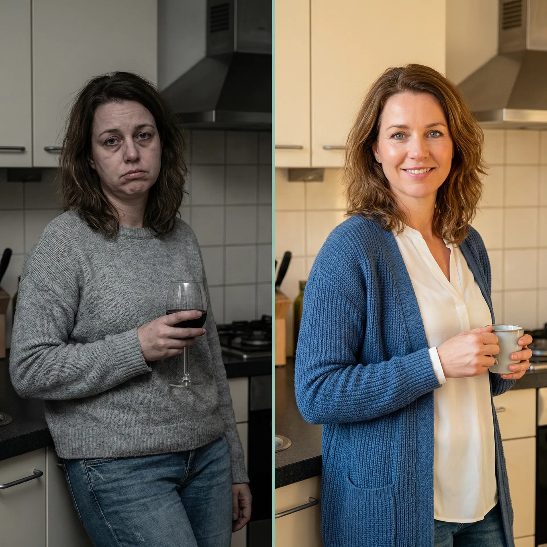 Voor en na: vrouw die zich beter voelt dankzij leverondersteuning