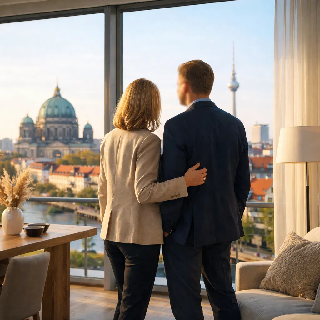 Unternehmerfamilie blickt auf neue Wohnung