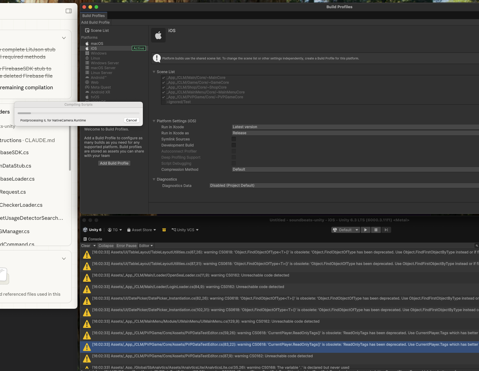 Unity iOS Build Profiles & Console Warnings