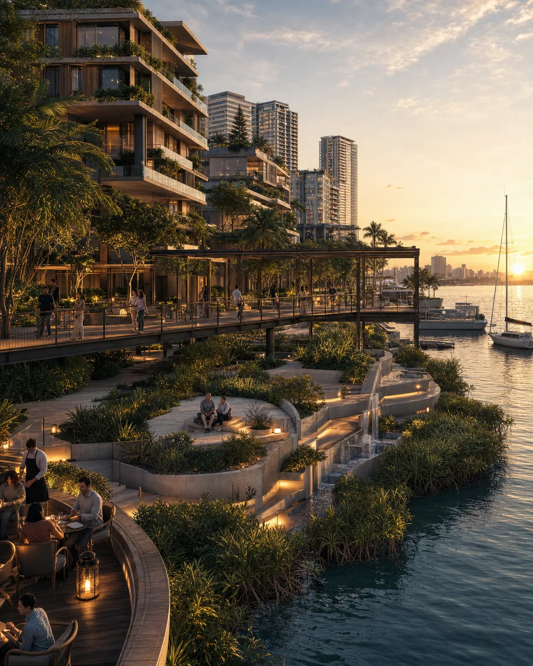 Coastal and Resilient District with waterfront resilience terraces