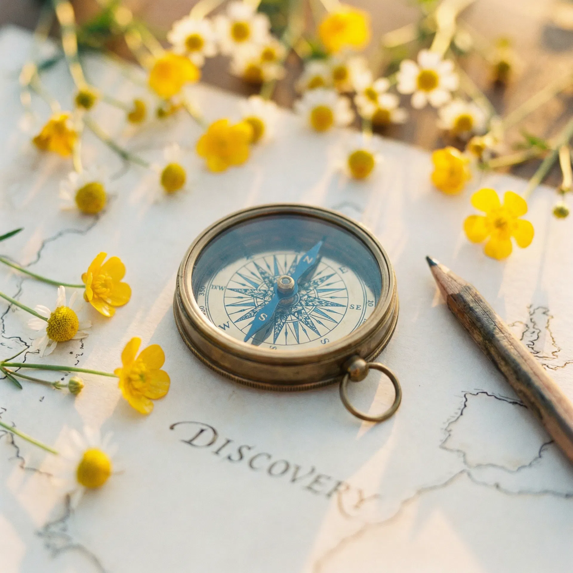 Compass representing direction and discovery