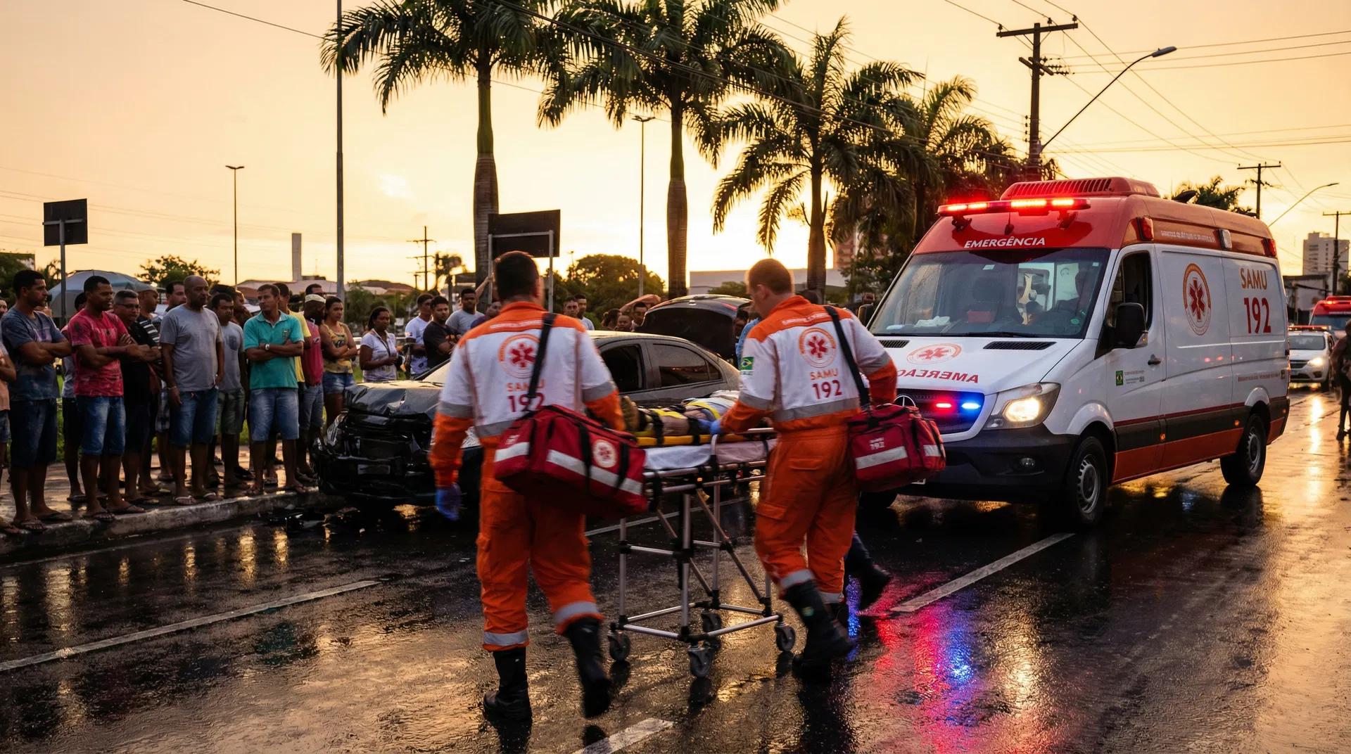 Equipe SAMU atendendo vítima de trauma