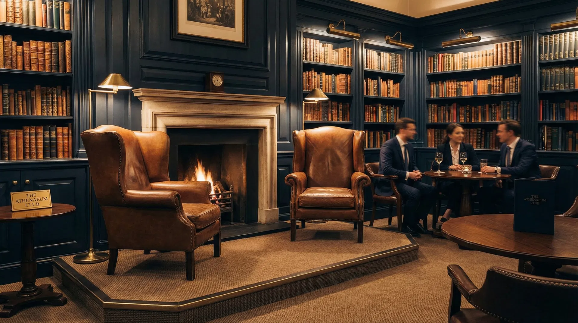 Intimate fireside discussion setting