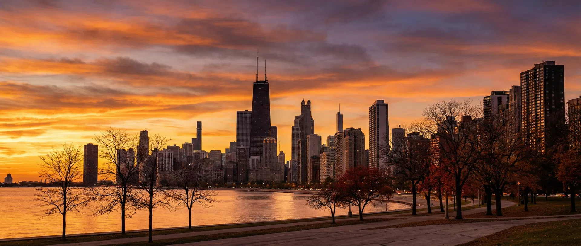 Chicago skyline at golden hour