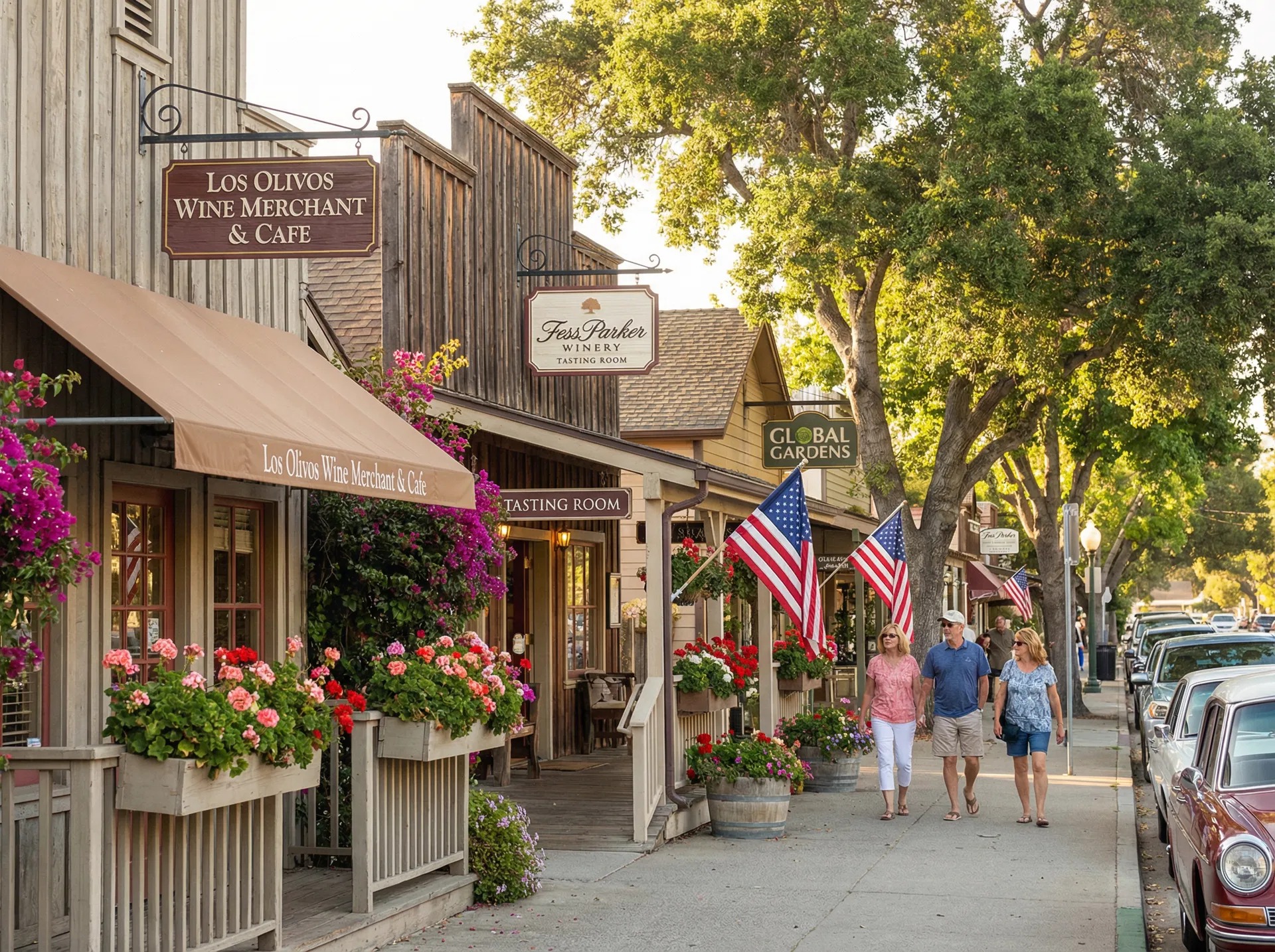Los Olivos main street with tasting rooms