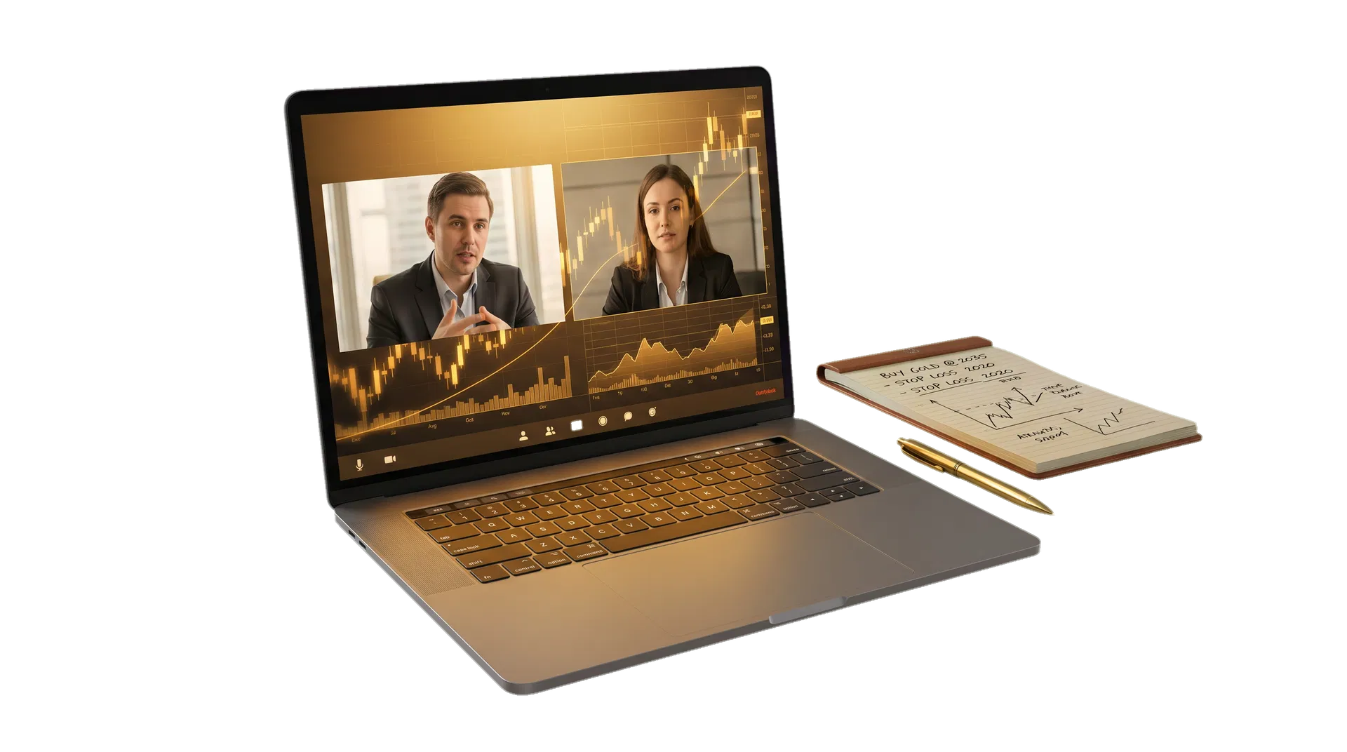 Lucki Academy 1-on-1 mentorship setup with dual monitors showing video call and trading charts
