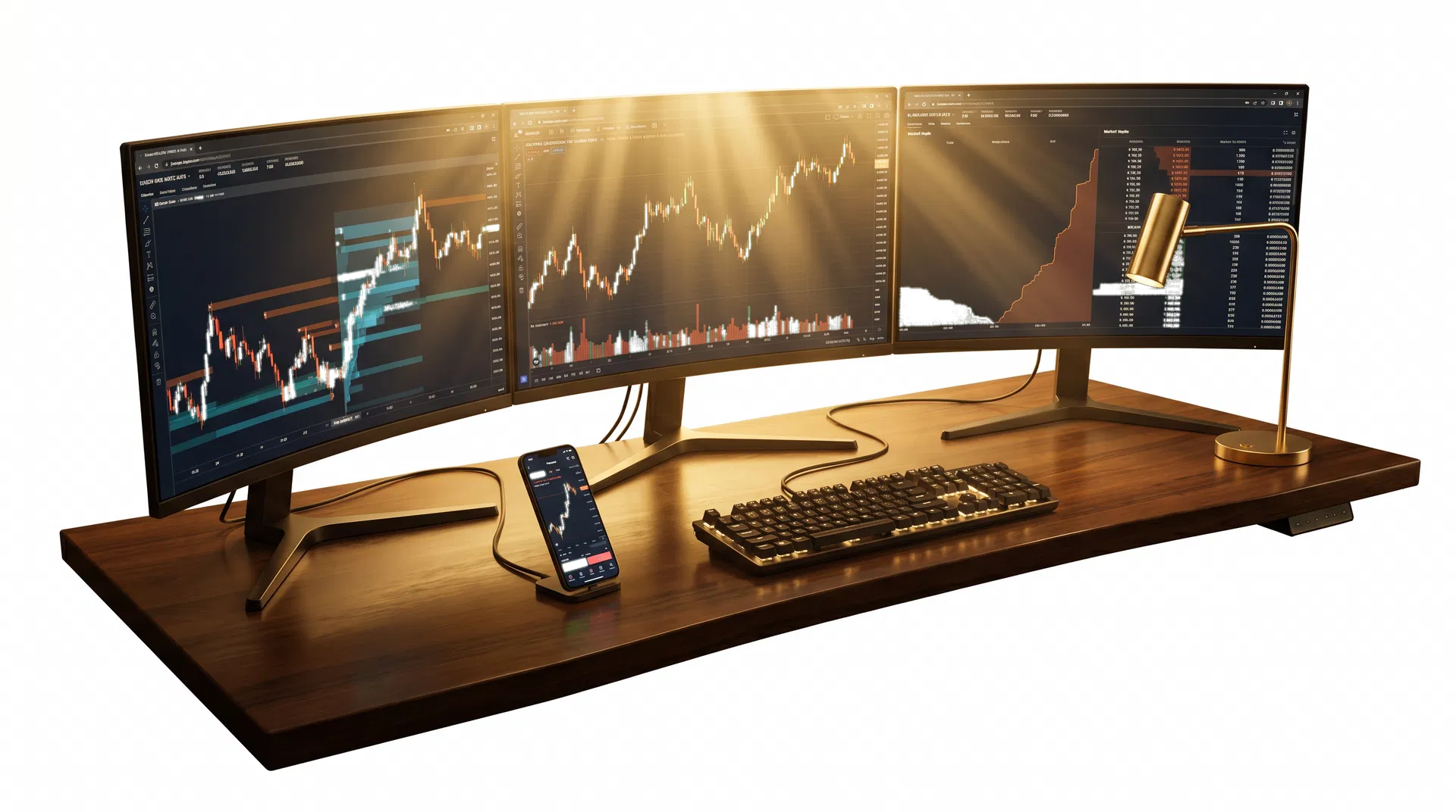 Lucki Academy premium trading dashboard with multiple chart screens and analytics