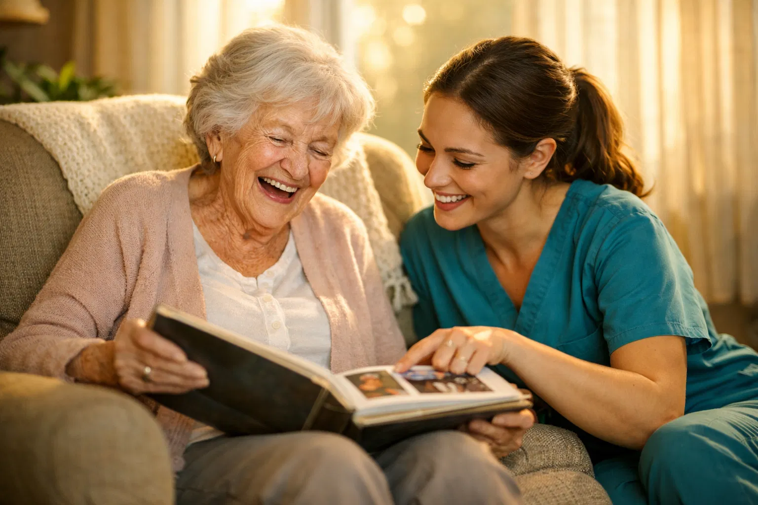 Compassionate caregiver with elderly patient