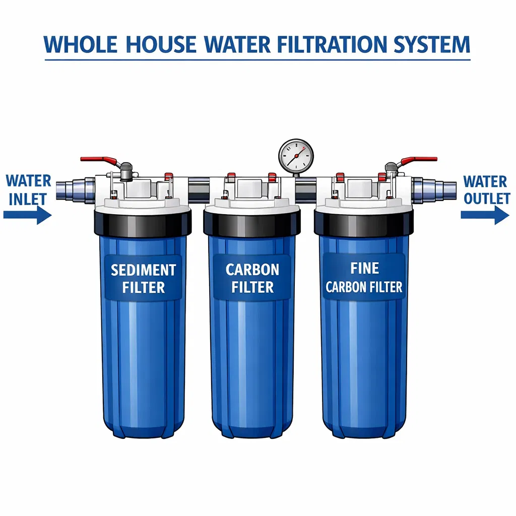 Whole House Water Filtration System - 3 Stage Big Blue Cartridges