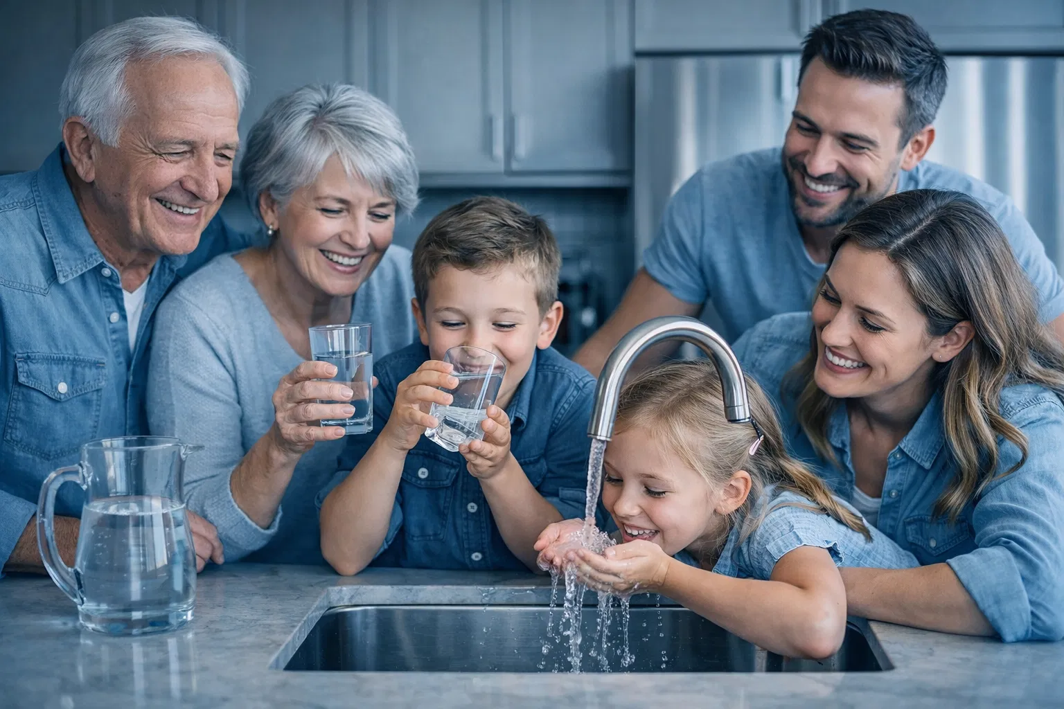 Happy family enjoying clean water