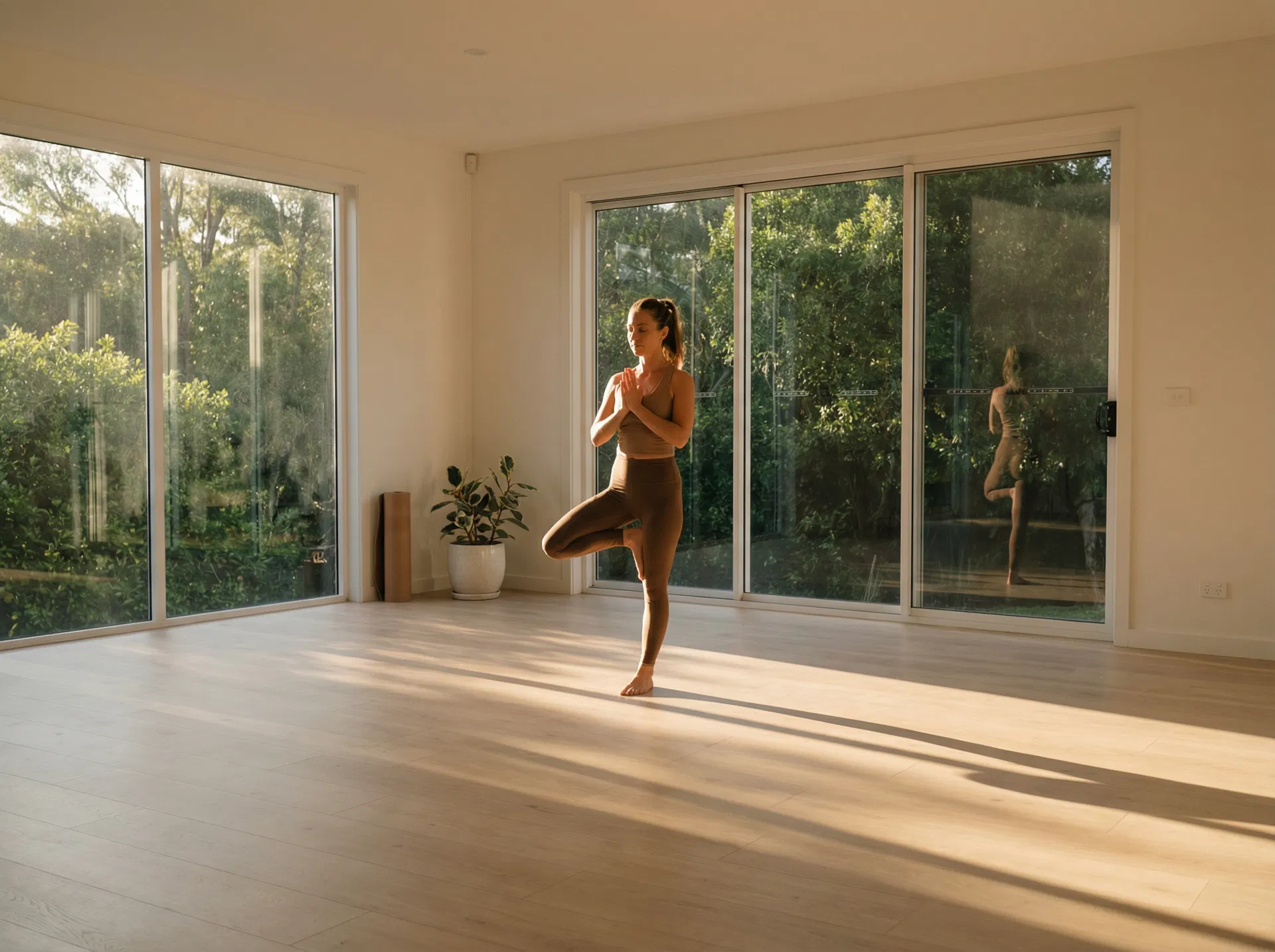 Yoga dans une pièce lumineuse