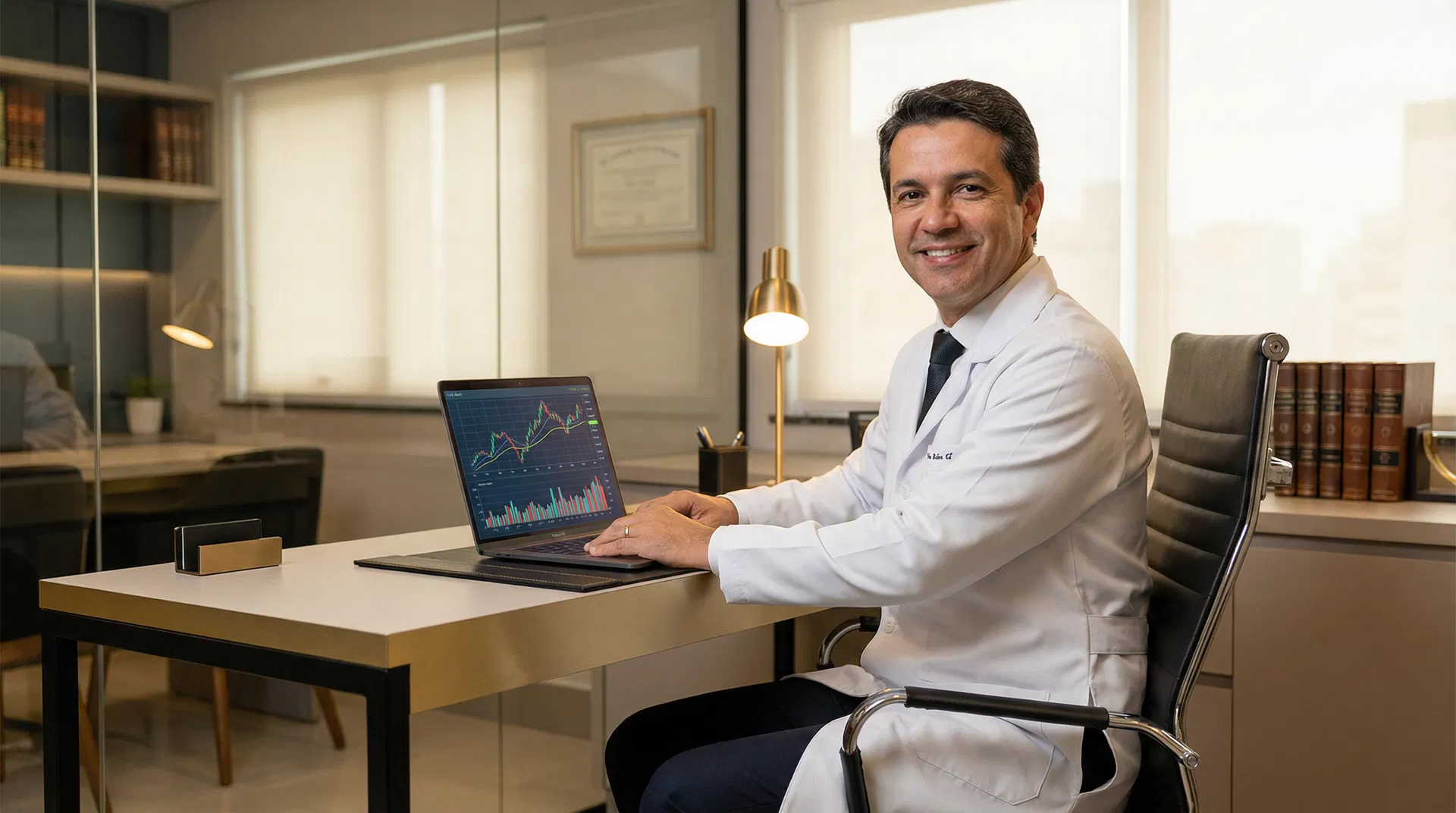 Médico analisando finanças