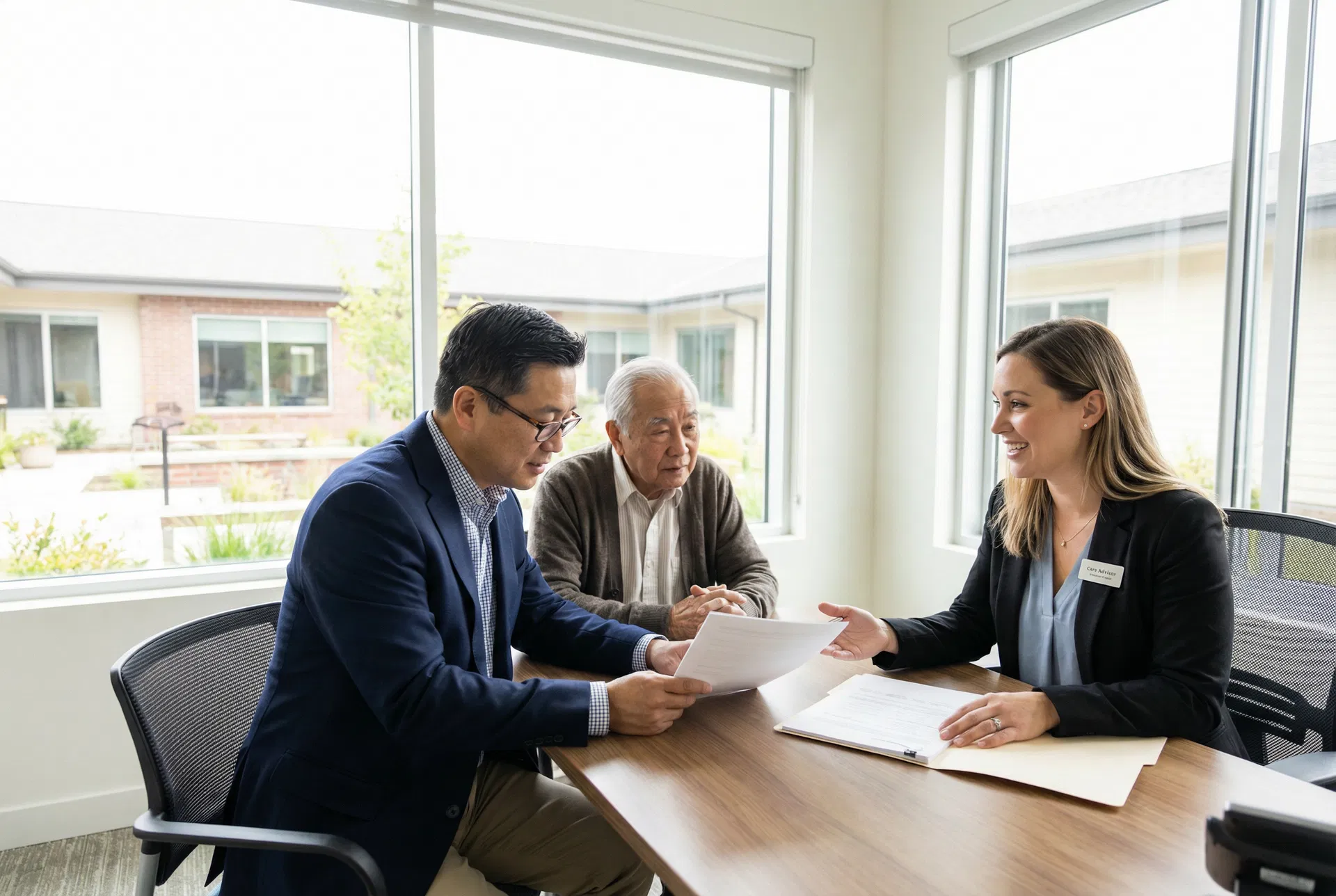 Family meeting with care advisor to discuss assisted living options