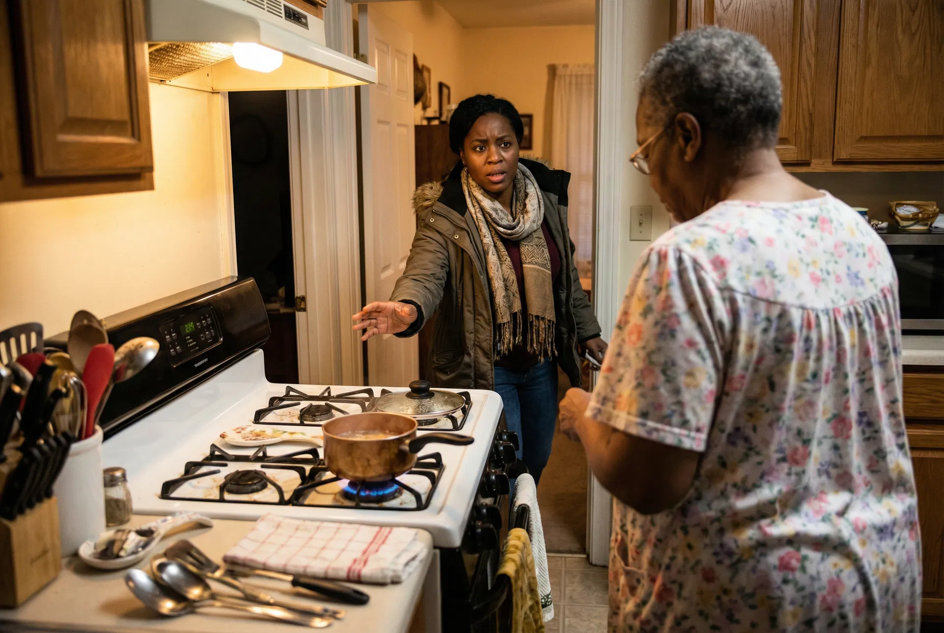 Elderly person with dementia near a door — wandering prevention