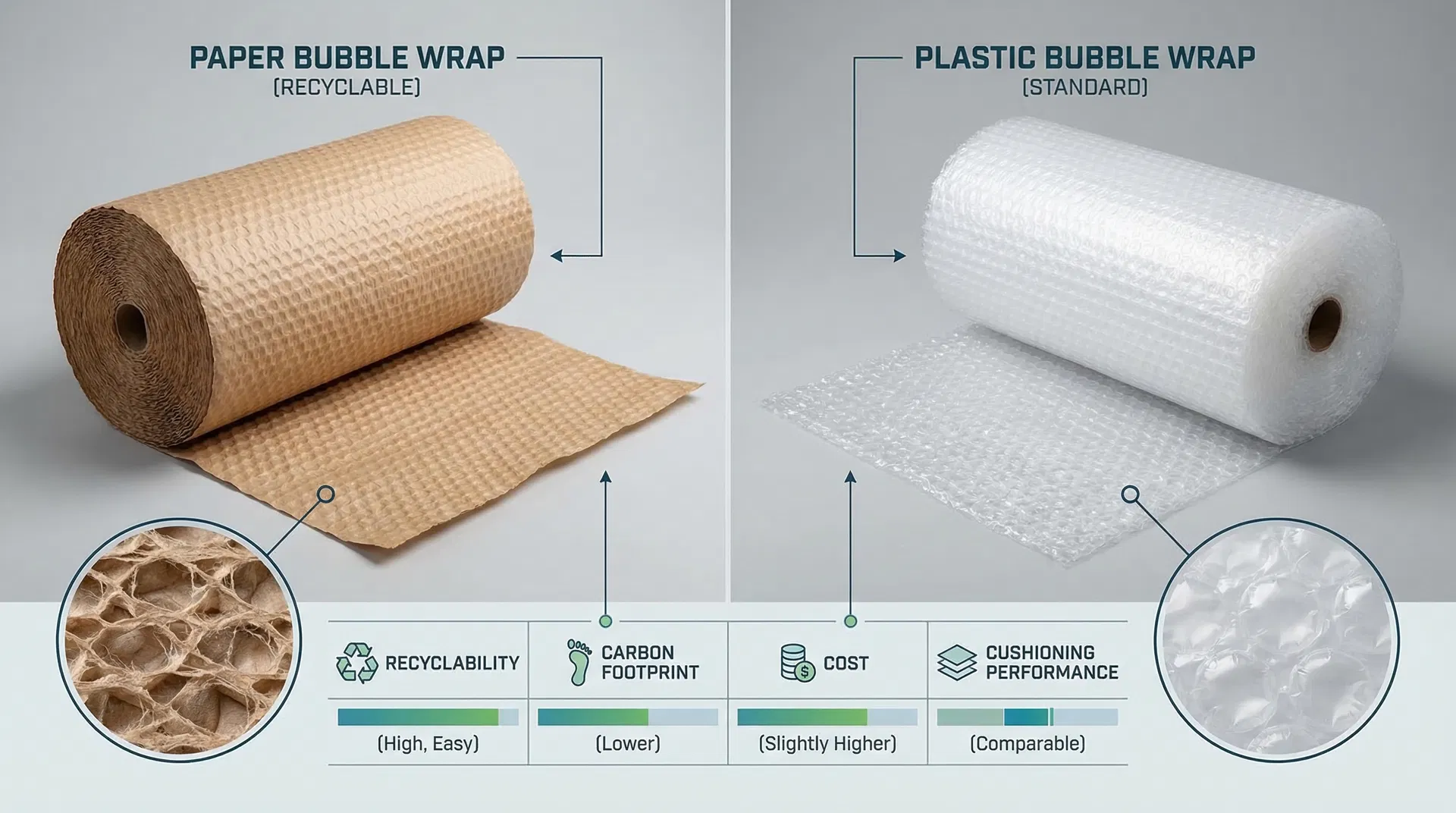 Paper Bubble vs Plastic Bubble Wrap Material Comparison with Specifications
