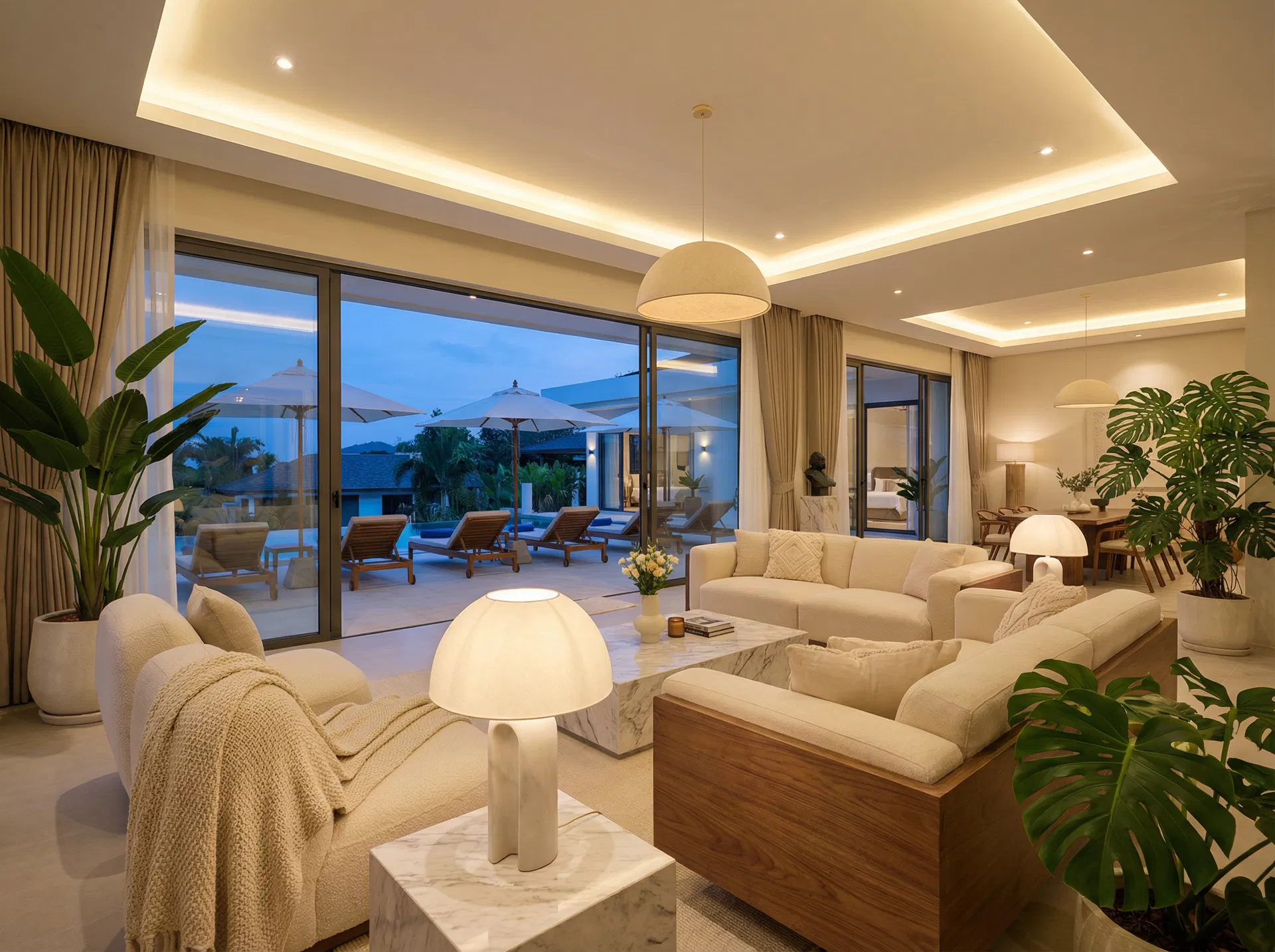 Sala de estar com piscina