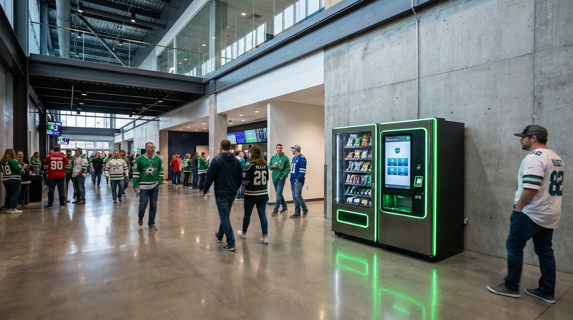 Sporting arena concourse with vending machine
