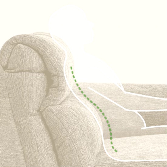 Ergonomic support illustration for the Avalon 3 Seater Fabric Sofa, showing lumbar curve and comfortable seating.