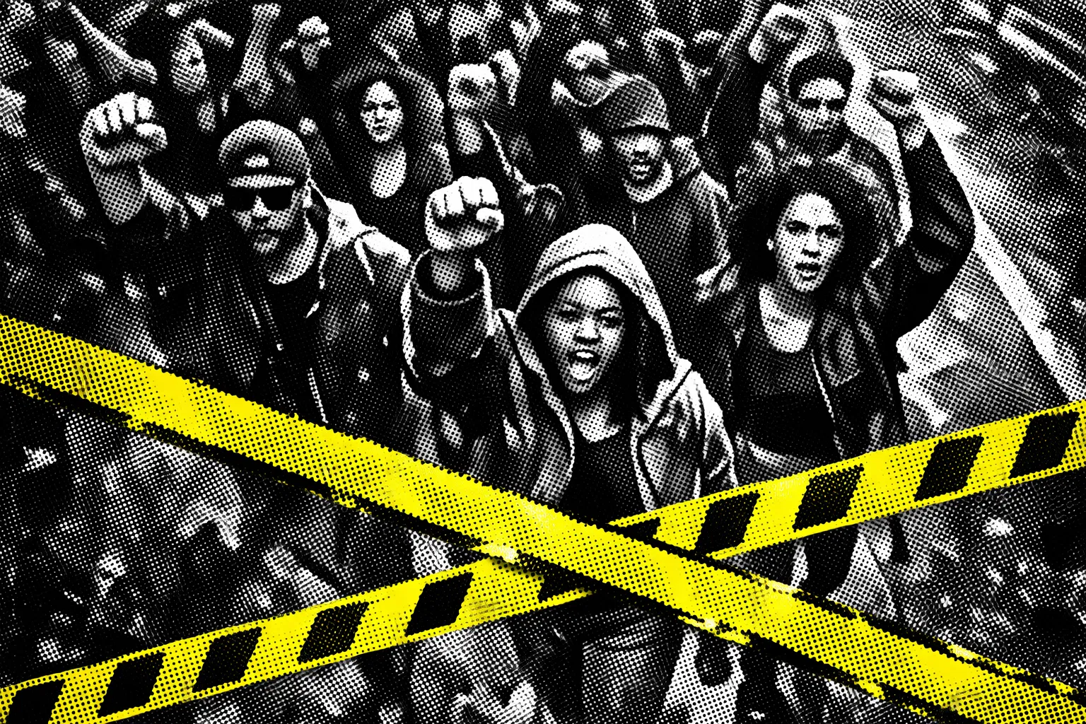 Protest march with raised fists