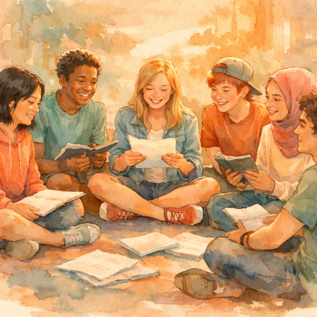 Teenagers sharing their writing in a community circle