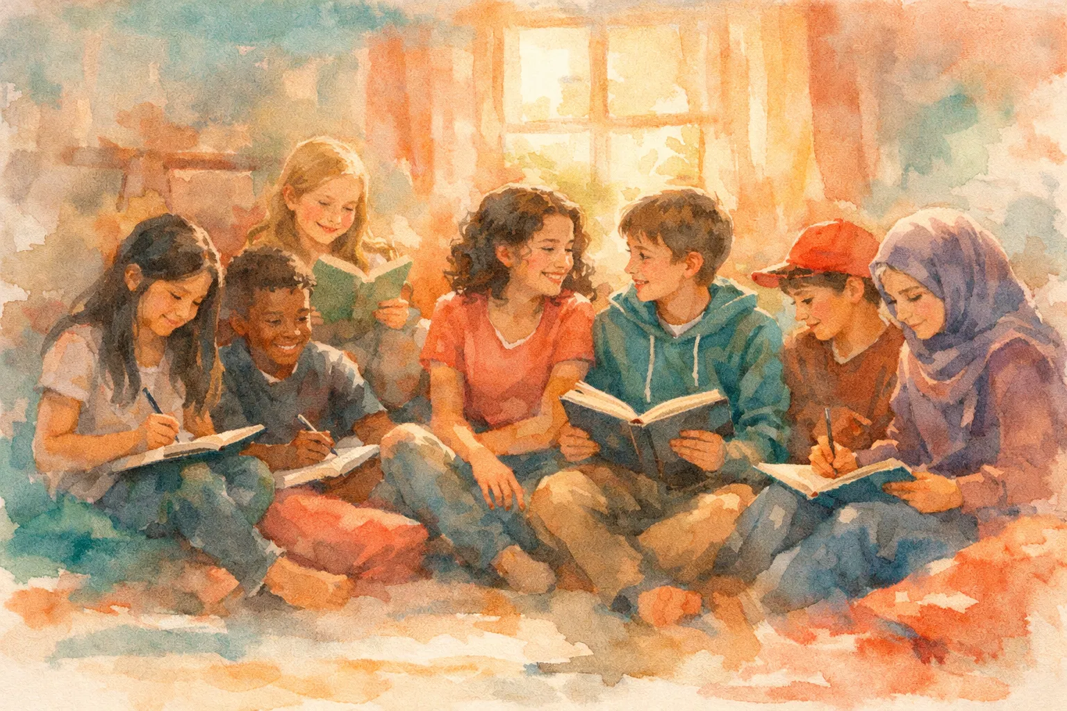 Children writing and healing together