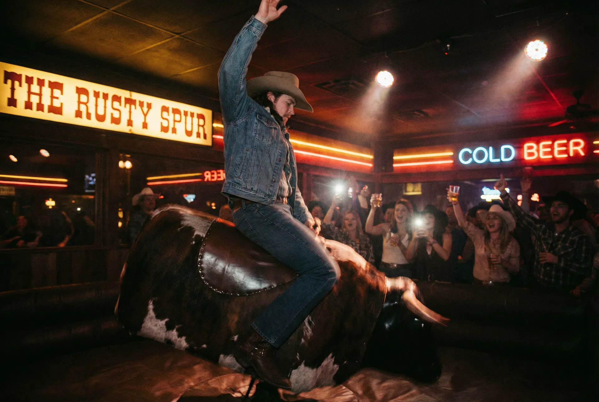 Mechanical bull riding at Cowboys