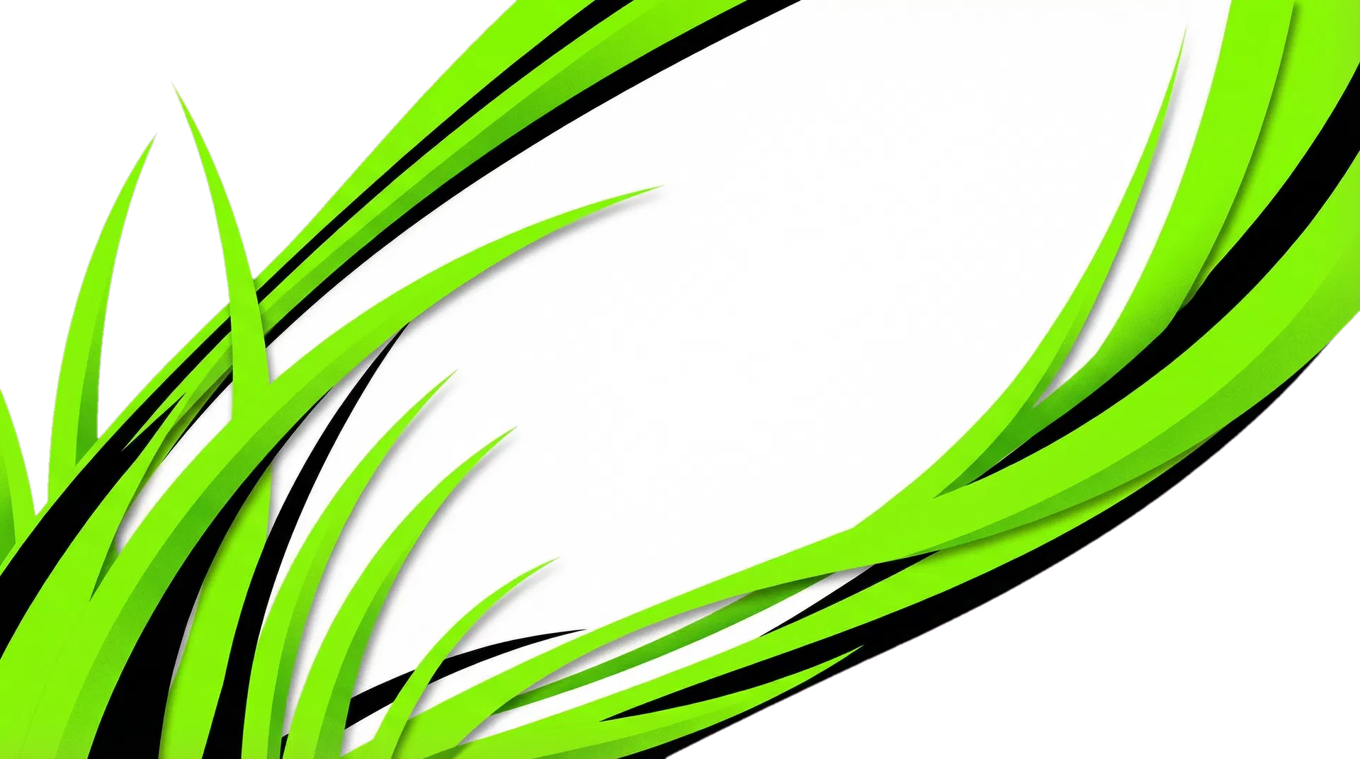 Abstract neon green and black grass-line brand graphic on a white background