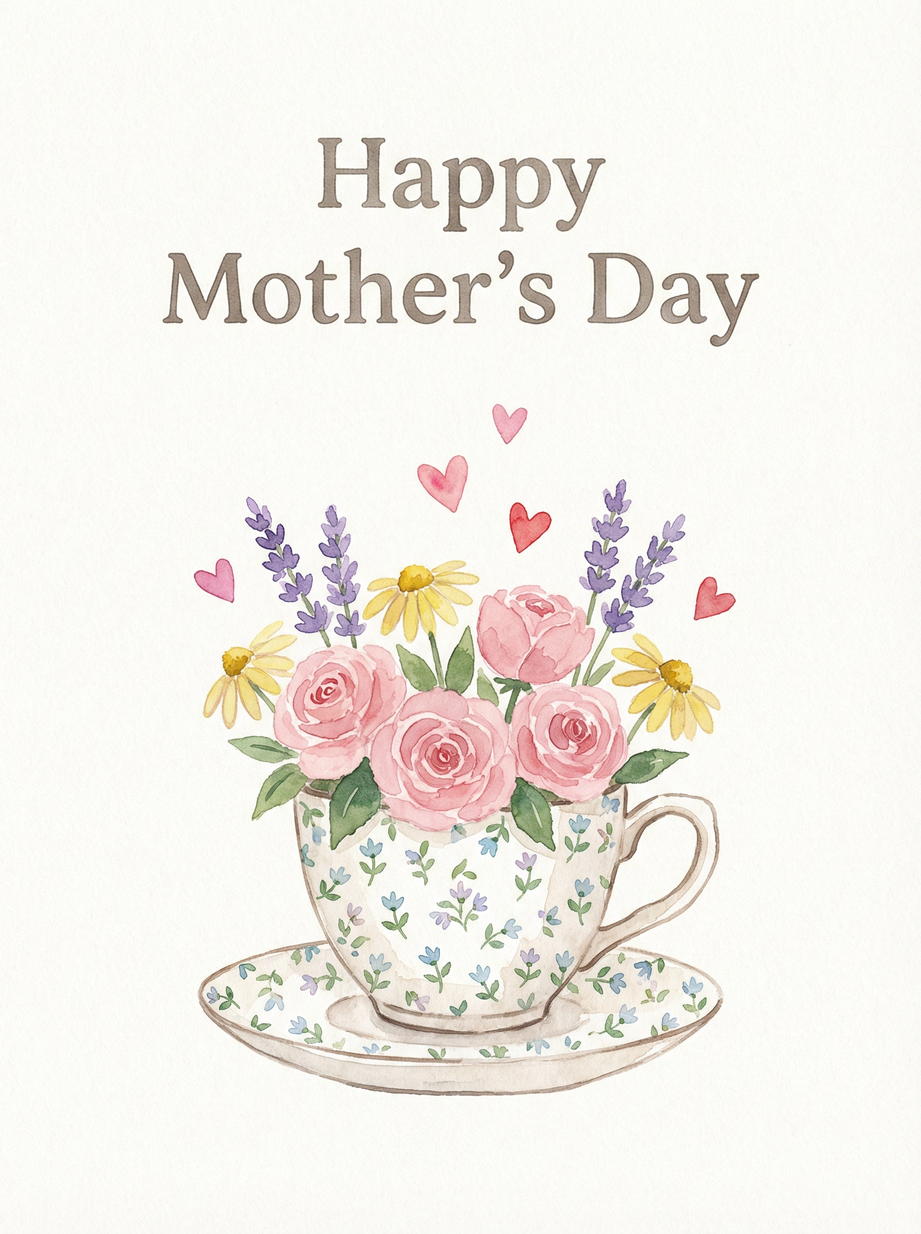 Mother's Day Hand-Drawn Teacup
