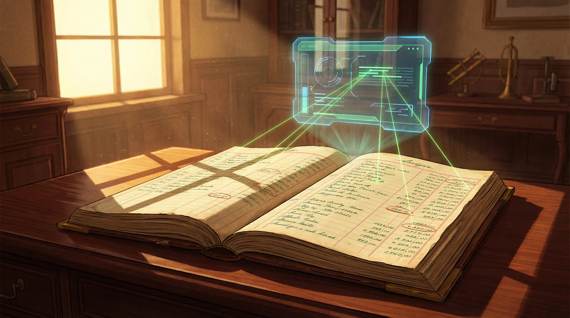 Livro-razão sendo analisado por IA